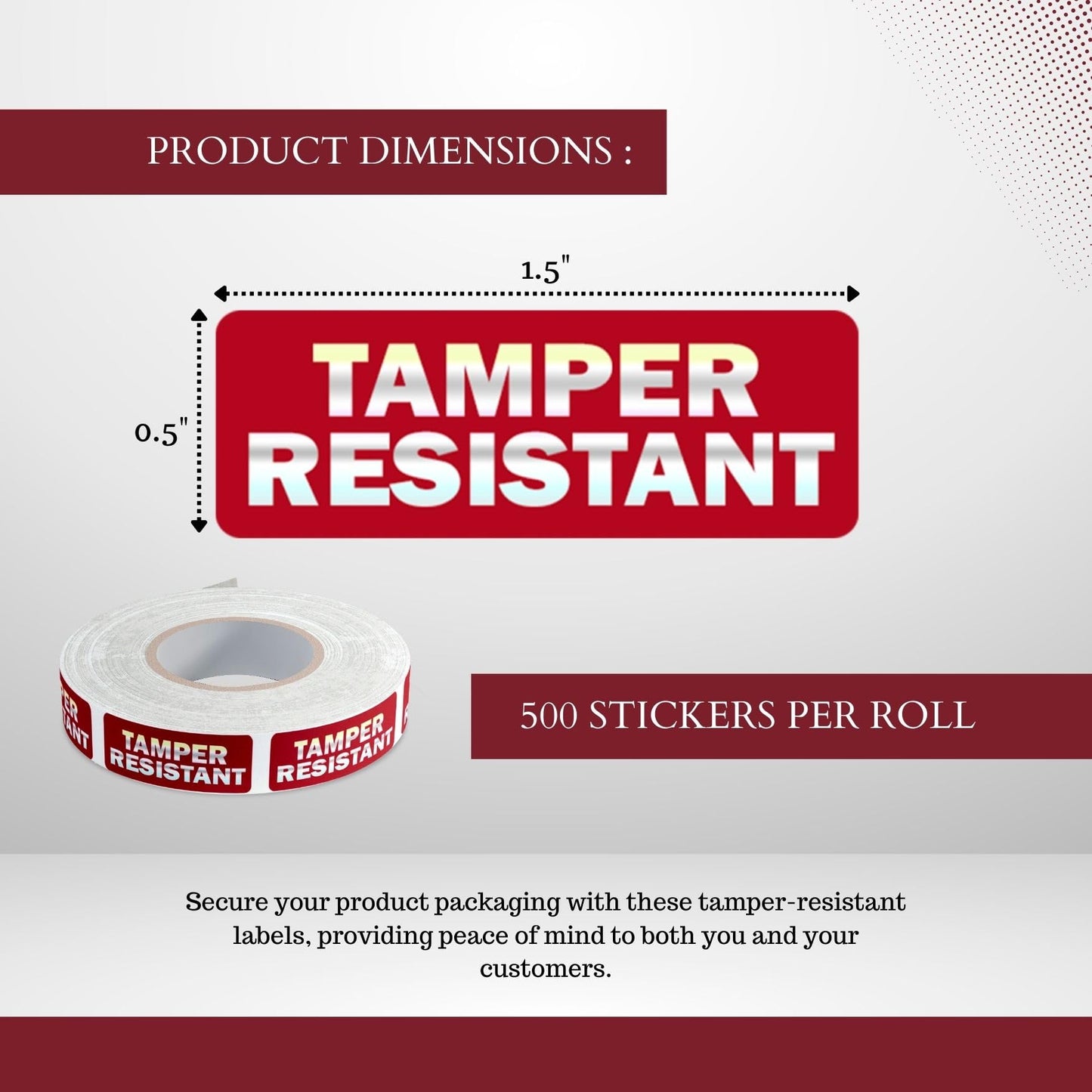 Tamper-Resistant Holographic Labels, 0.5" X 1.5" Adhesive Stickers in Holographic Paper 1 Color (Red) Printed, Security Seal Tamper Evident 500 Stickers Per Roll