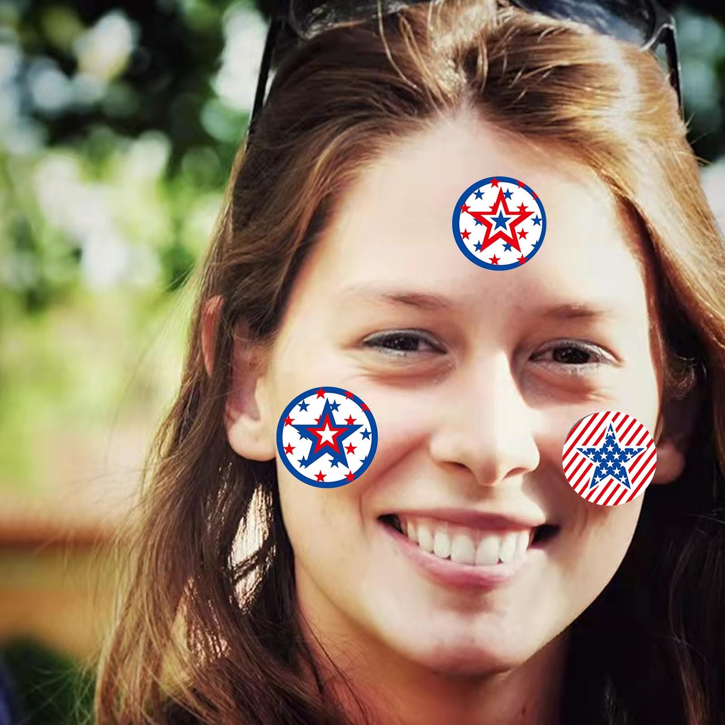 500 Pcs American Round Stars Flag Stickers Roll 1.5 Inch US 4th of July Patriotic Stickers 4 Designs Small USA Stars Red White Blue Decals Adhesive Label Decorative for Kids Face Car Party Supplies