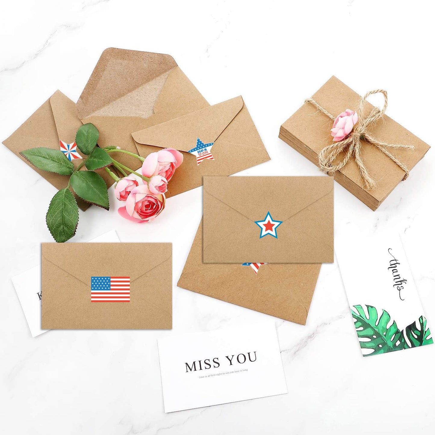 500 Pcs Patriotic Stickers - US Flag, Star Labels for 4th of July, Memorial Day, Fourth of July - Red White and Blue Decorations for Envelopes, Cards, Gifts, Party