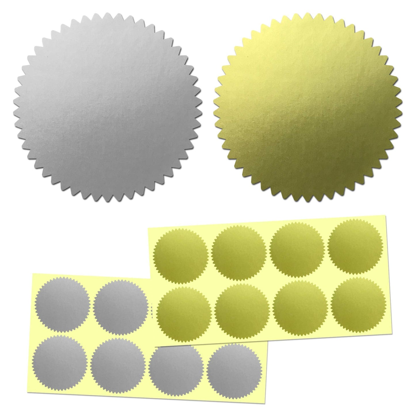 400 Pack, 2" Certificate Award Seals Stickers - Silver/Gold Gold + Silver | Pack of 400