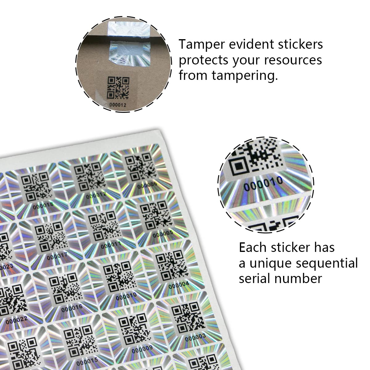 300pcs Hologram QR Code Labels, Tamper-evident Security Seal Sticker,Warranty Void Tamper Proof Labels with Unique Sequential Serial Numbering(1x1inch) 300pcs