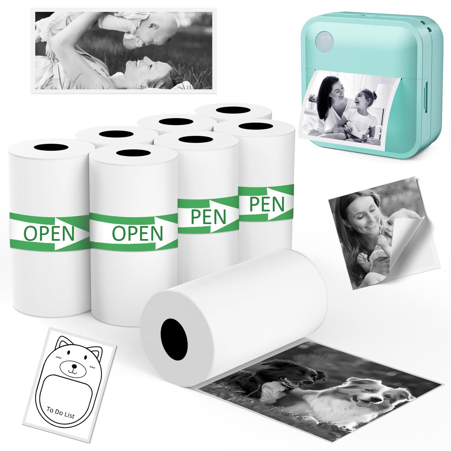 Mini Printer Sticker Paper - 8 Rolls White Self Adhesive Thermal Continuous Sticker Paper 50mm Width, Compatible with VFU & Most Label Printer, Ideal for Photos, Notes, List (50 * 3500mm)