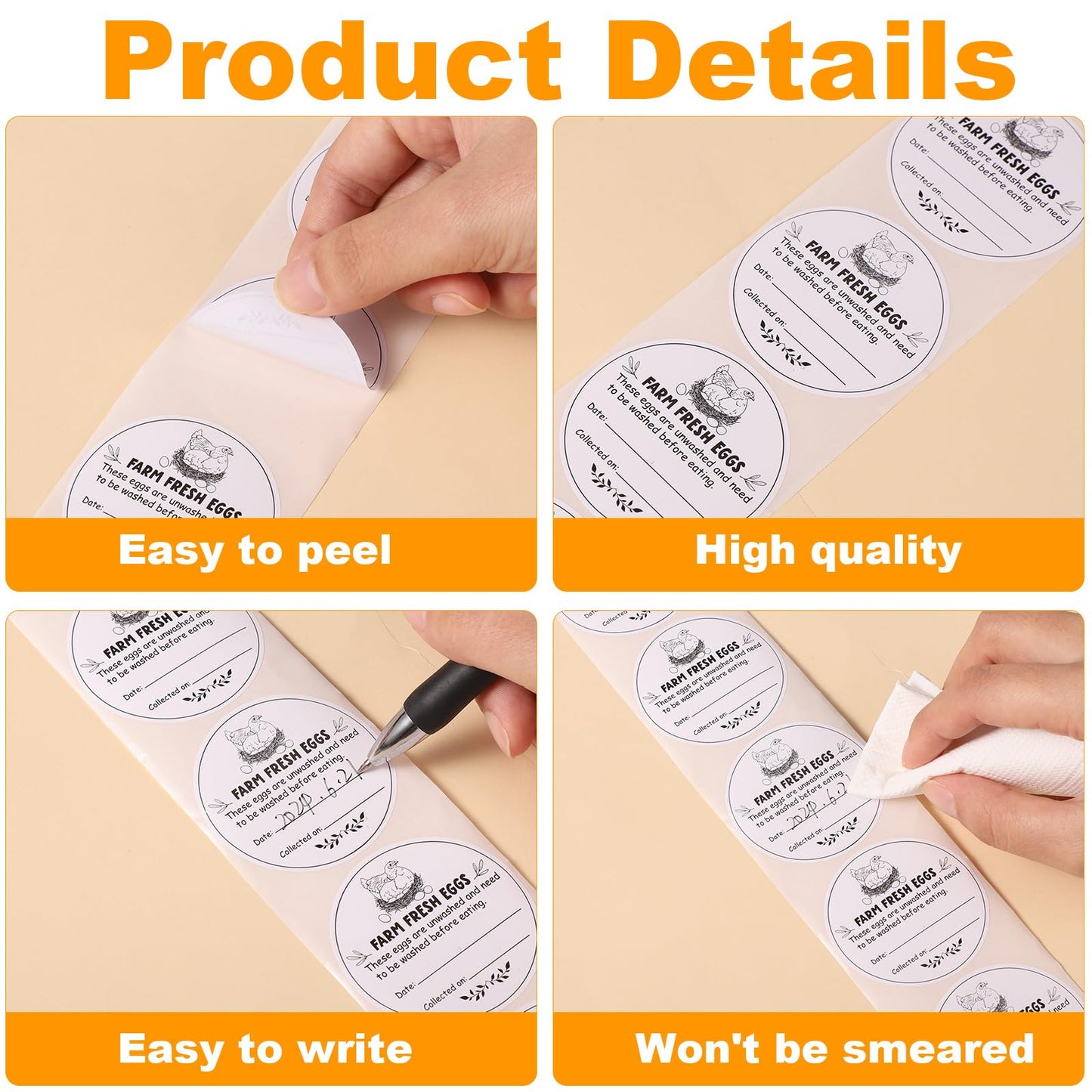 500pcs Farm Fresh Eggs Stickers, 2in Eggs Stickers Round Egg Carton Stickers Labels Self-Adhesive Egg Stamps for Fresh Eggs Chicken Quail Egg Packaging Stickers