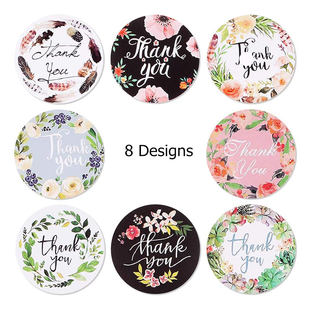 2" Thank You Stickers Roll, 8 Designs 50 mm Round Big Packaging Stickers, 500 Pcs Thank You Labels for Business Merchandise Bags, Packaging Boxes, Gifts, Envelopes and Receipts