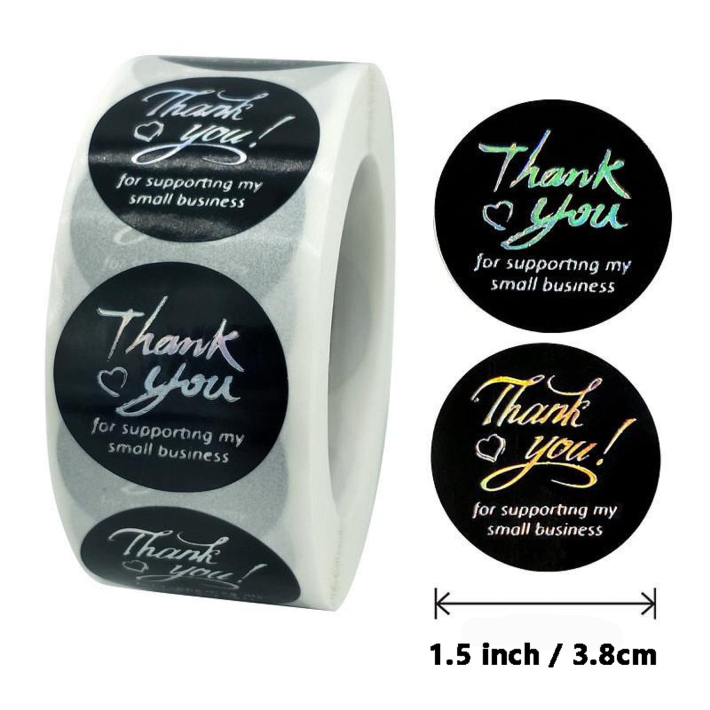N’icePackaging – 500 Qty – 1.5 inch Thank You for Supporting My Small Business Stickers – Self-Adhesive – for Decoration/Sales/Branding/Envelopes (Black w/Silver Text) Black W/ Silver Text
