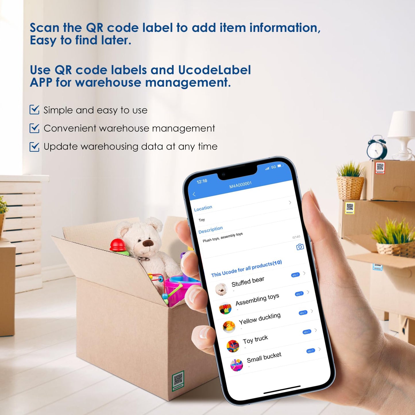 ZbZcYmt QR Code Labels Scannable Stickers for Storage Bins—on iOS & Android App(UcodeLabel)- 50 Labels-Blue Blue-50labels