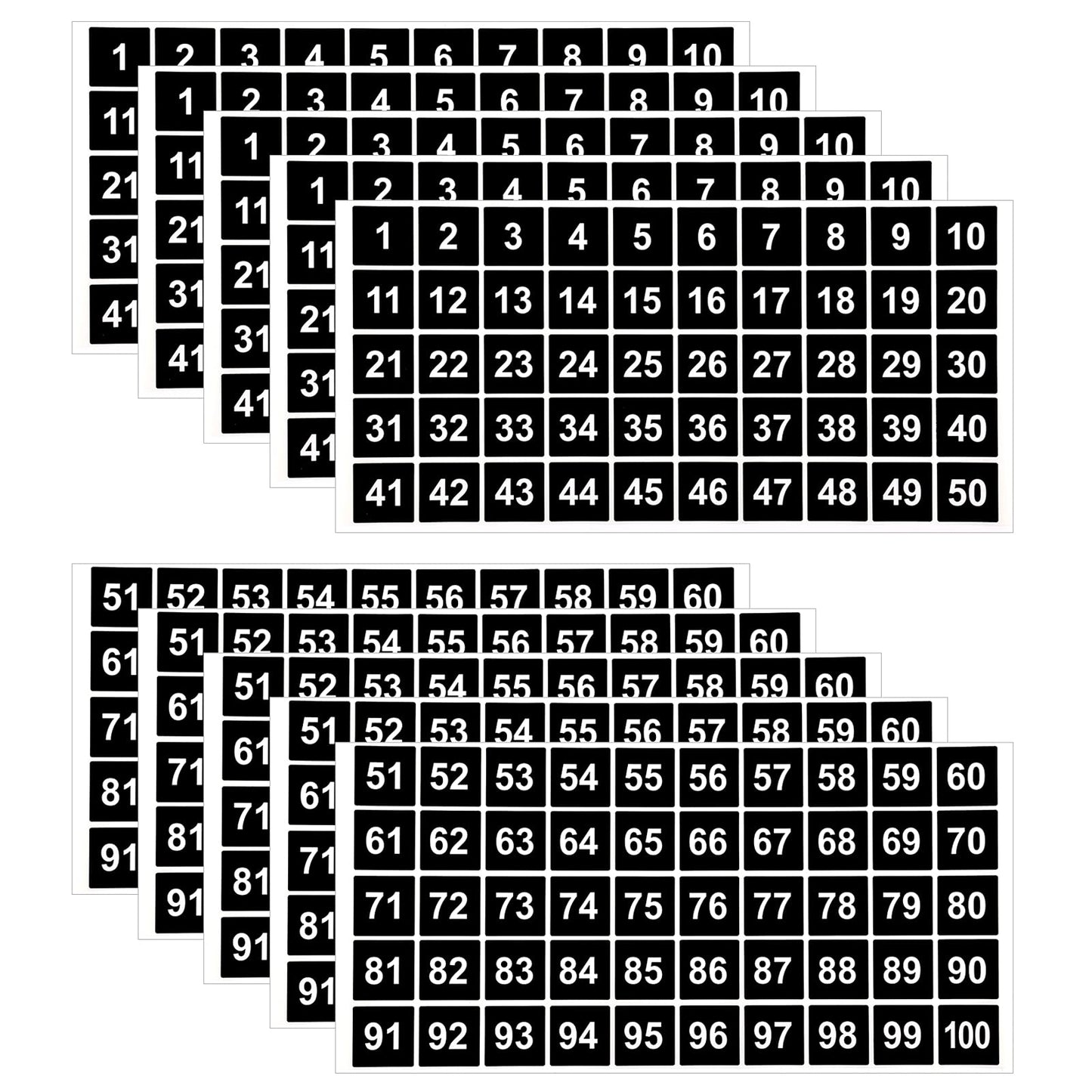 AIEX 10 Sheets Number Stickers 5 Sets of 1-100 Vinyl Square Number Sticker Waterproof Labels for Sorting Organizing Storage Boxes Lockers Indoor Outdoor Office School Supplies (Black, 1inch)