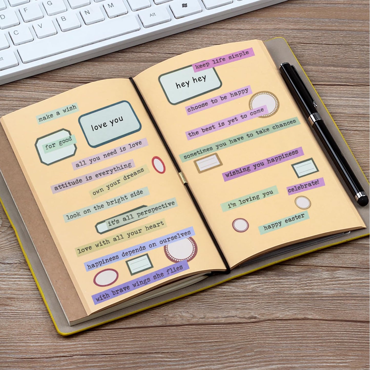 ONLYKXY 8sheets Colourful Talk Label Sticker Word Stickers Paper Inspirational Words Label Sticker for Hand Account Text DIY Journal Decals Decorative Scrapbooking Stickers (Pastel) Pastel