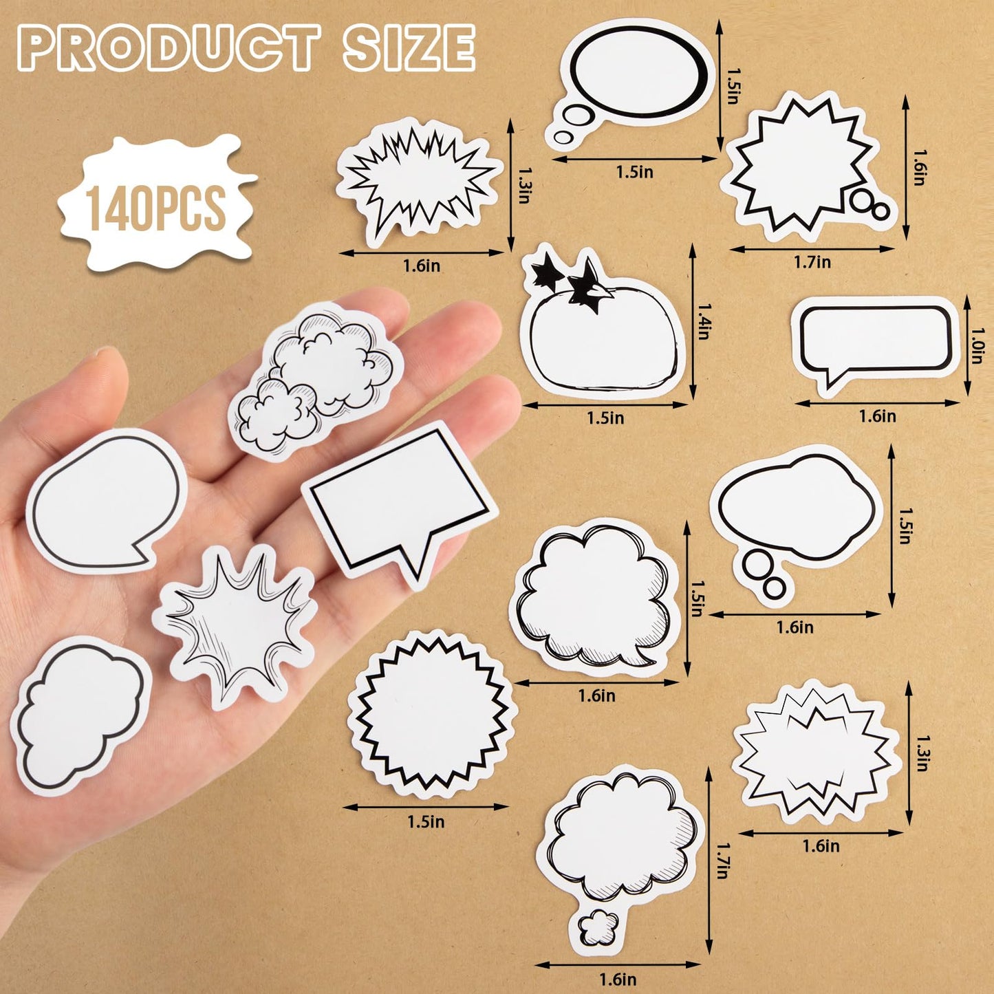 140Pcs Thought Bubble Stickers, Cute Adhesive Speech Bubble Stickers, Dialog Box Paper Stickers for Scrapbooking, Journaling, Photo, Drawing, Planners, Diary, Art Crafts DIY Decoration