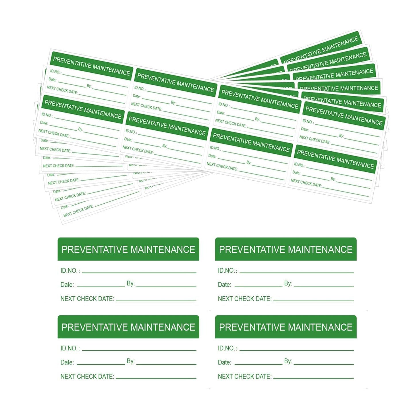 Self-Laminating Preventative Maintenance Stickers 1 x 2 Inch Waterproof Inspection Safety Label by/Date/Next Labels with Clear Flap 180 Pcs Green