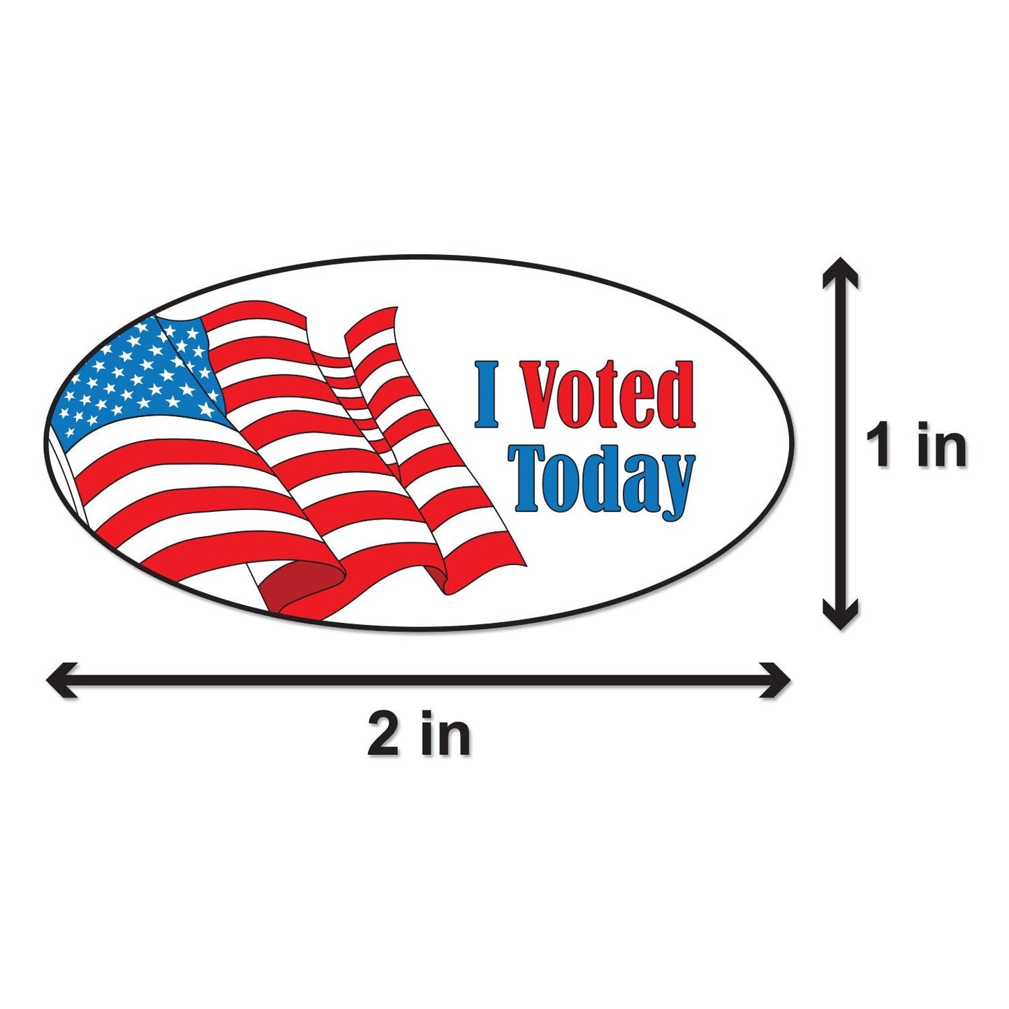 OfficeSmartLabels - 2 x 1 inch, Oval, I Voted Today Stickers, Removable Clothing Stickers - Waving American Flag Stars and Stripes Pride/Honor Labels - 600 Total / 300 Labels Per Roll 600 PK - 2 Rolls I Voted Today with USA Flag