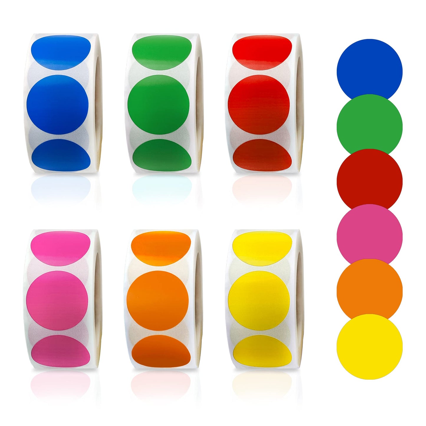 3000 Pieces 1 Inch Round Removable Color-Code Dot Stickers Circle Dots Stickers Label Rolls Label Sticker for Office 500 Pieces/Roll