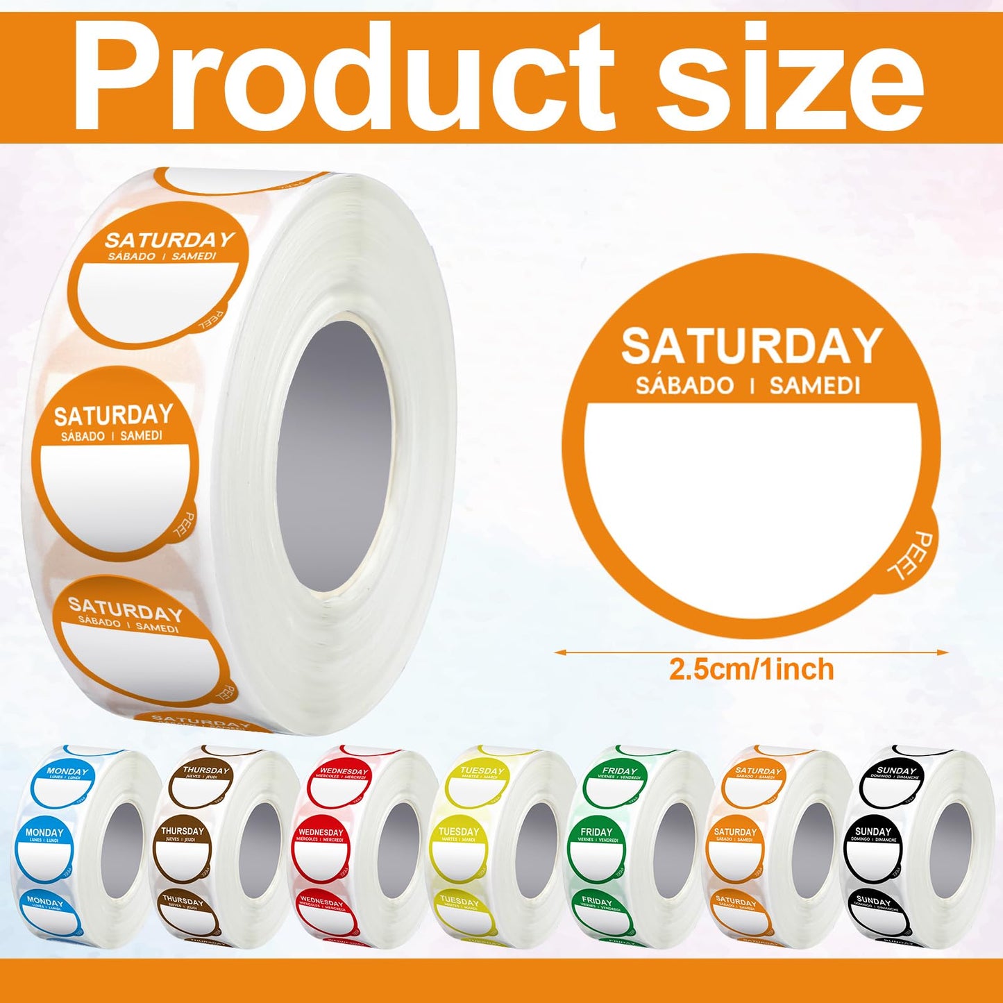 7000 Pcs Day of The Week Labels Food Labels Monday Through Sunday Management Inventory Stickers Removable Weekly Self Adhesive Date Dot Stickers for Restaurant Kitchen Containers Dispenser Round