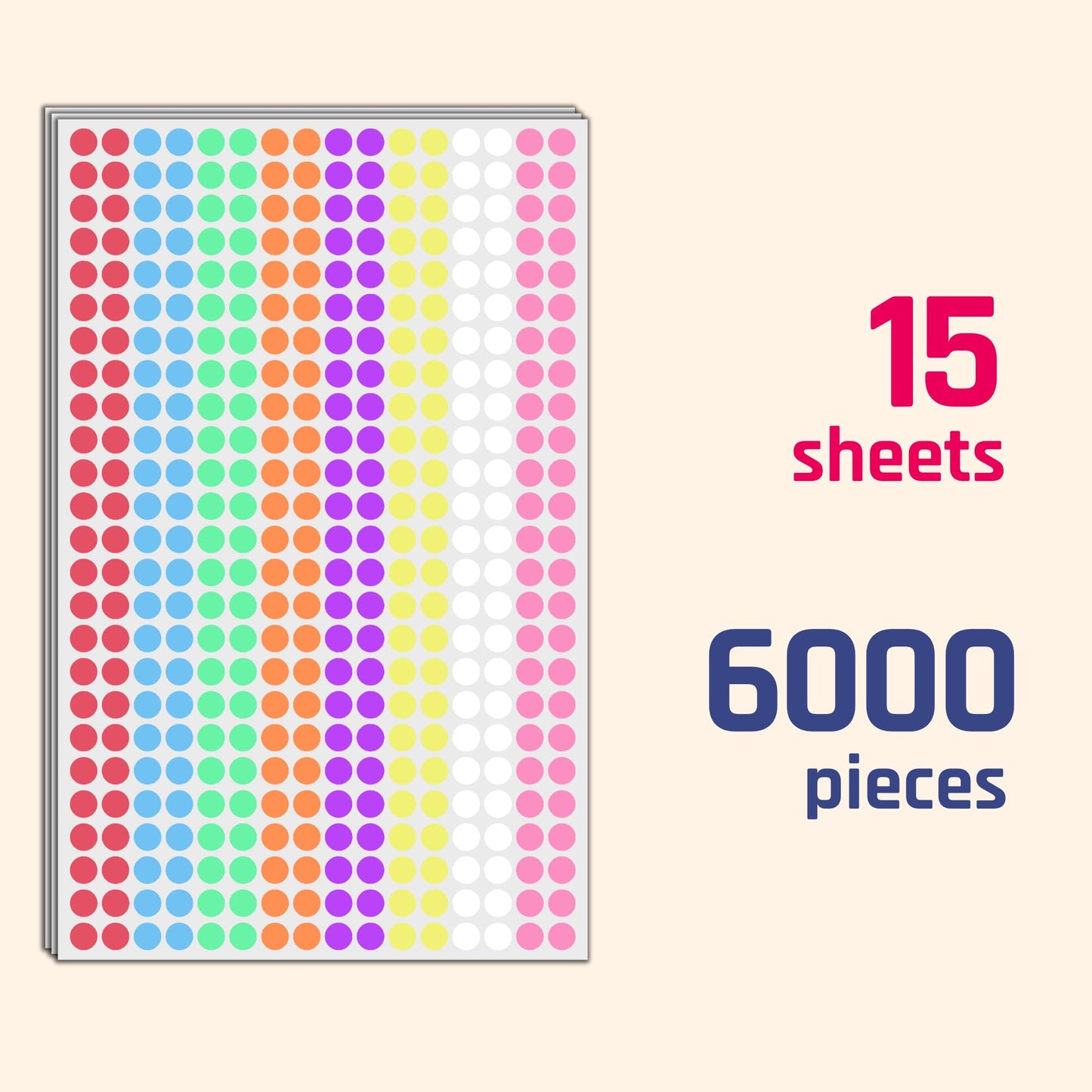 6000 Pieces, 1/4 inch - Small Colored Dot Stickers, Round Circle Labels - 8 Colors 6,000 Pieces