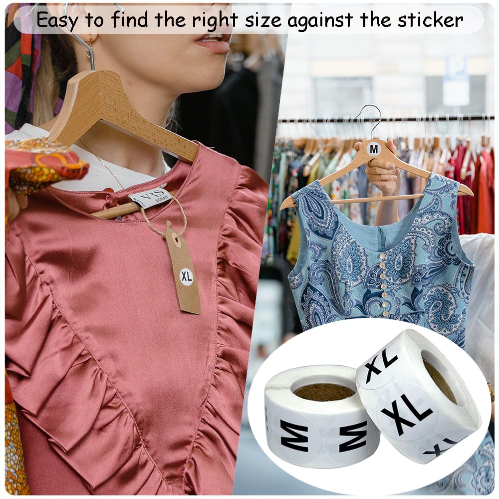 3500 Pcs Clothing Size Stickers, 1 Inch Round Self Adhesive, 7 Sizes XS-S-XXXL for T Shirts (Black) Black