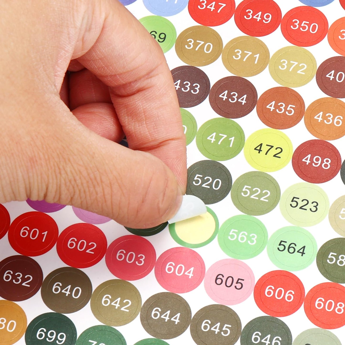 4 Sheets Color Number Stickers Dmc 447 Round Diamond Labels Painting Multicolored Labels Art Stickers for Painting Boxes Containers