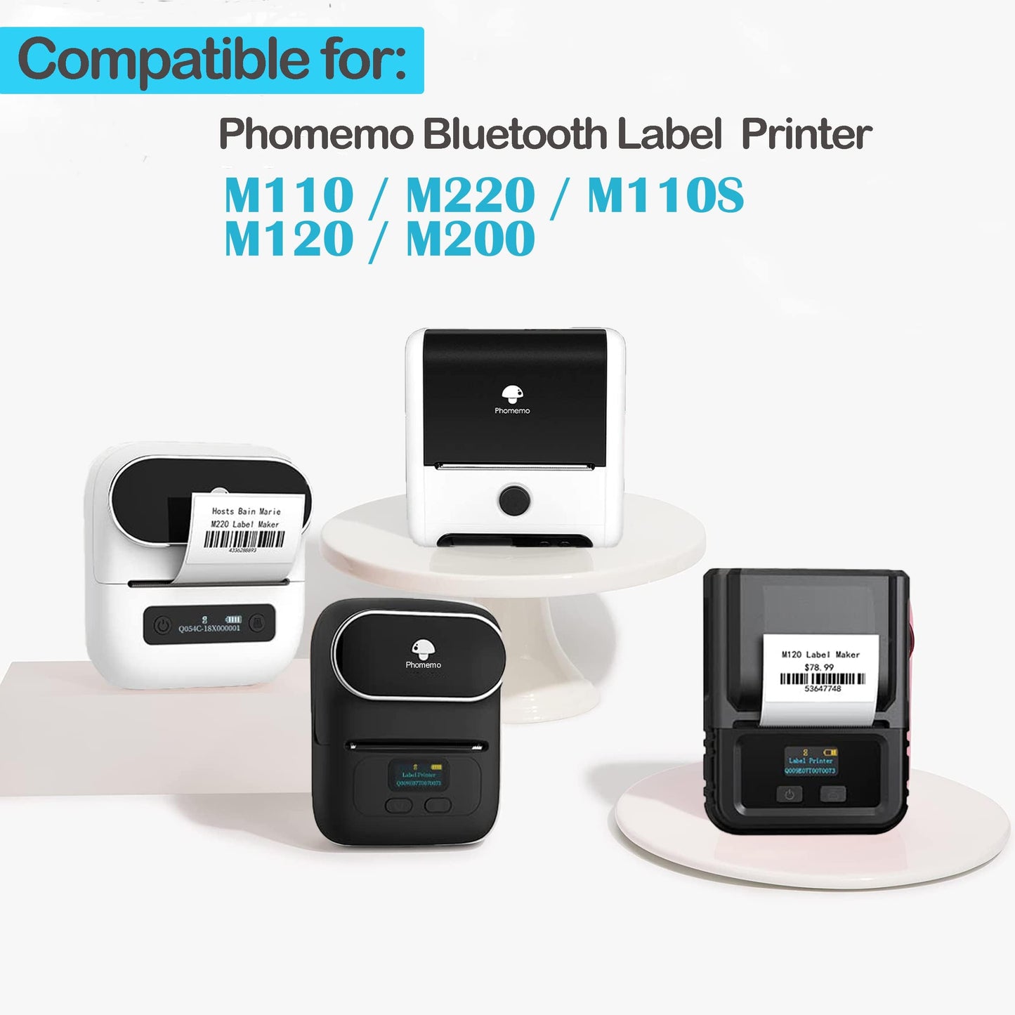 Phomemo M220 Labels - 3 Rolls, 100 Labels/Roll, Square, Black on White, 1.97"x3.15" (50x80mm), Compatible with M110/M220/M221/M120/M200 Printers 1.97" x 3.15" (50mmx80mm)