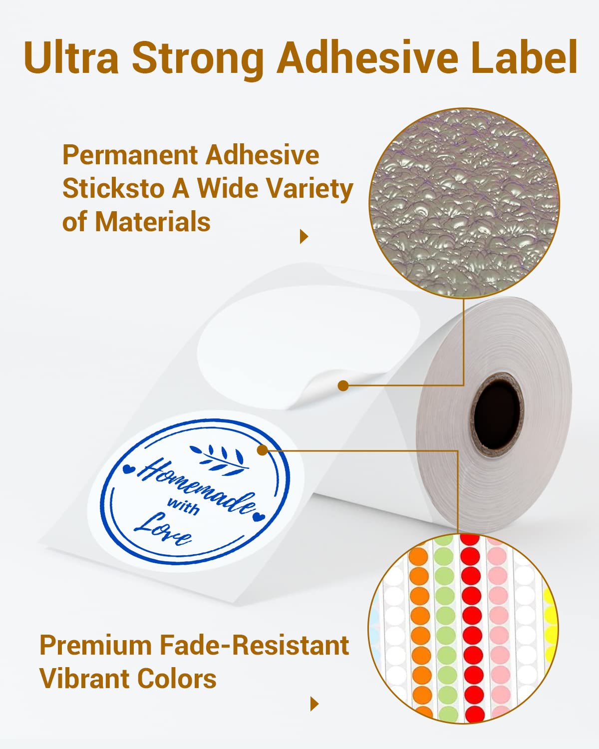 Phomemo 2" Blue on White Round Label Stickers Roll for Thermal Printer for Small Business Supplies - Commercial Grade Thermal Labels for Custom Stickers Personalized & Business Logo - 750pcs / Roll 2"x2"
