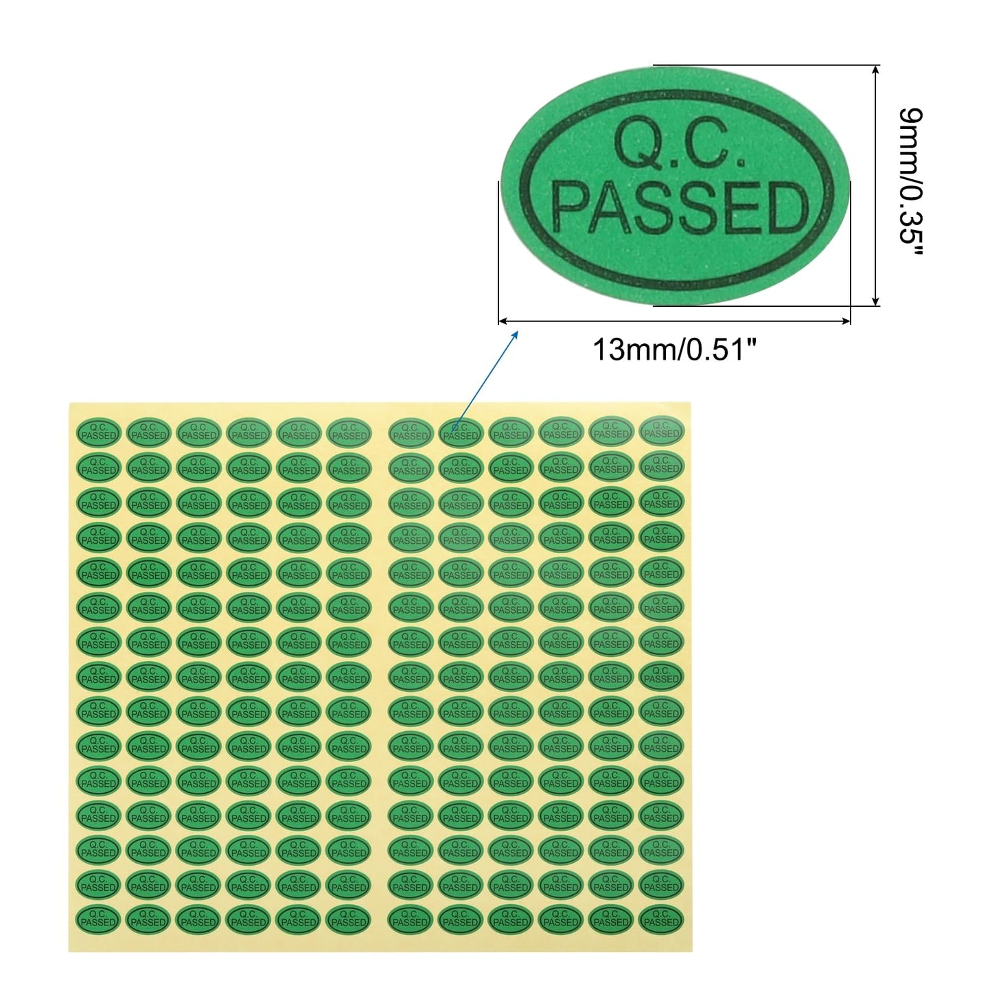 MECCANIXITY QC Passed Stickers Oval Shape Adhesive Labels 9 x 13mm for Quality Control Inventory Warehouse Stock Pack of 10,Green Green
