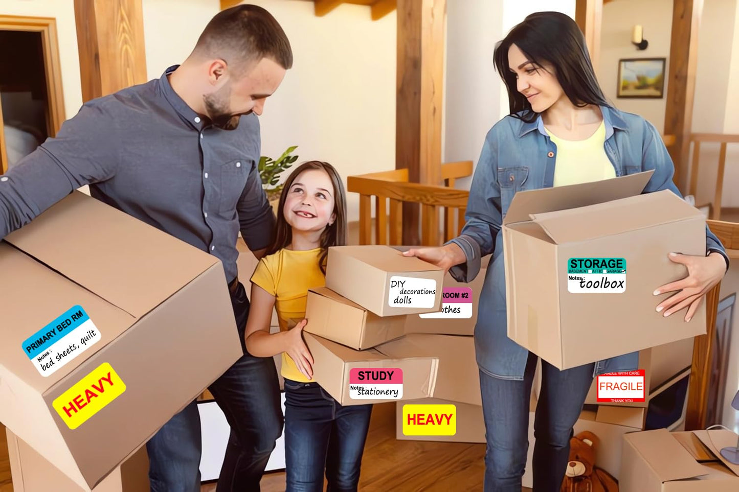693 Count 2" x 3" Moving Labels for Packing Boxes, 17 Designs Including Fragile, Heavy, and Blank Packing Stickers -Color-Coded Moving Stickers for Home and Office Moving with Writable Notes Areas 2" x 3" | 693 pcs
