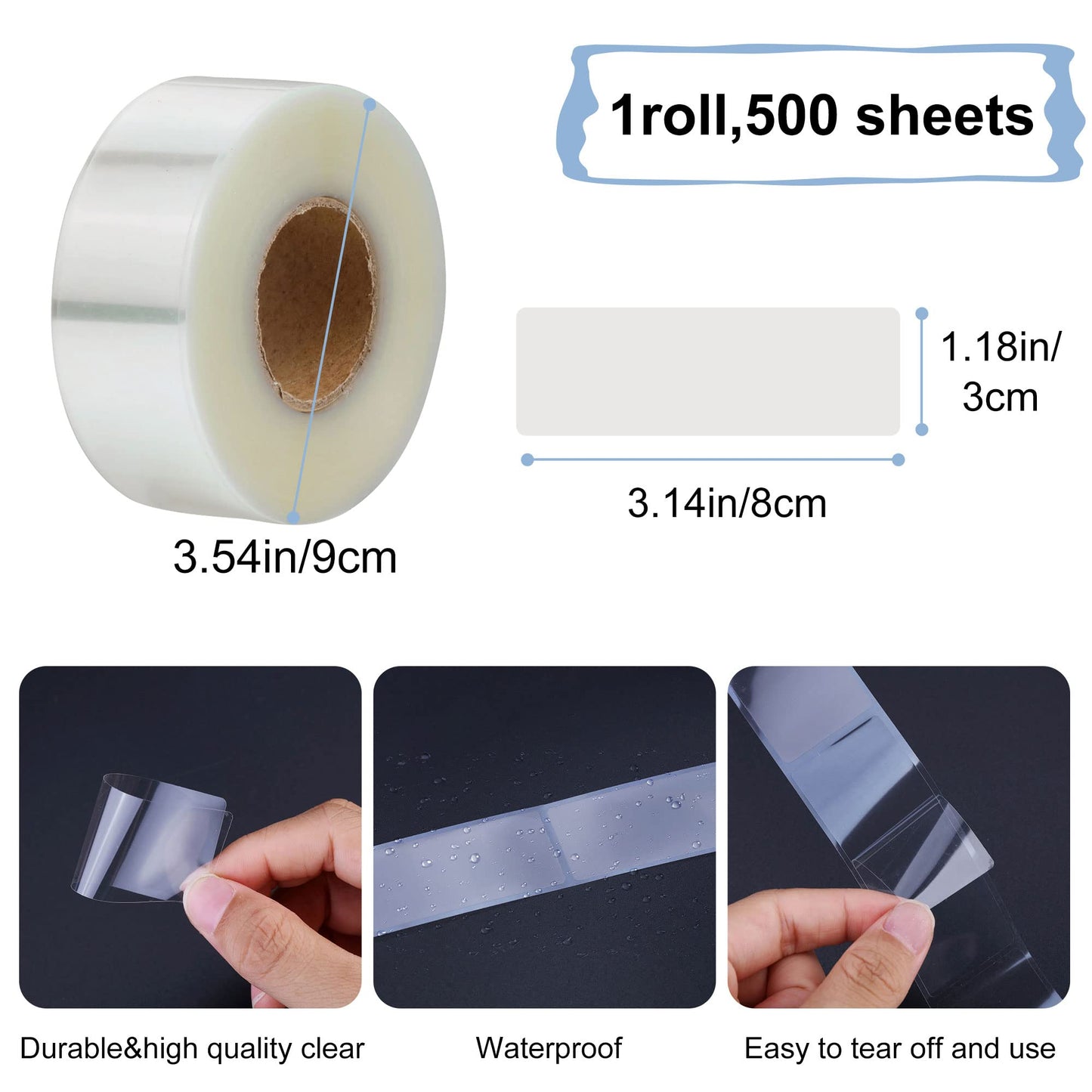 Yoption 500 Pieces Clear Label Protectors 3.15×1.2inch, Transparent Label Protectors Waterproof Clear Labels for Protecting Barcodes, Envelope, Books, Clothes Food Labels, Numbers and Stickers