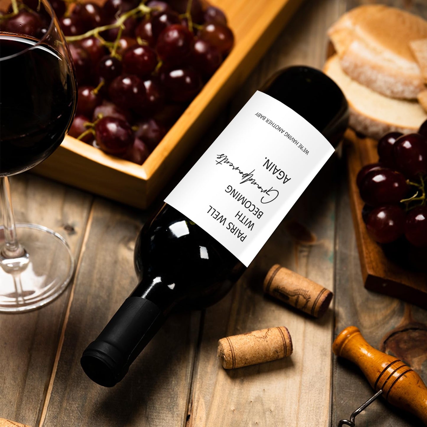 24 Pcs Funny New Grandparent Wine Label New Baby Wine Bottle Stickers Pairs Well with Becoming Grandparents Wine Bottle Labels Pregnancy Announcements Gifts