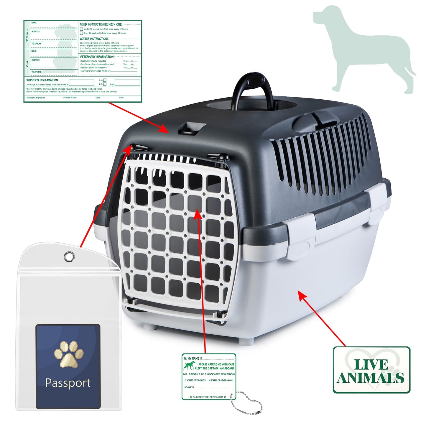 20 Pcs Live Animal Label Set Pet Passport Pouch Fragile Live Animal Travel Stickers for Airline Cargo Crates Shipping and Packing