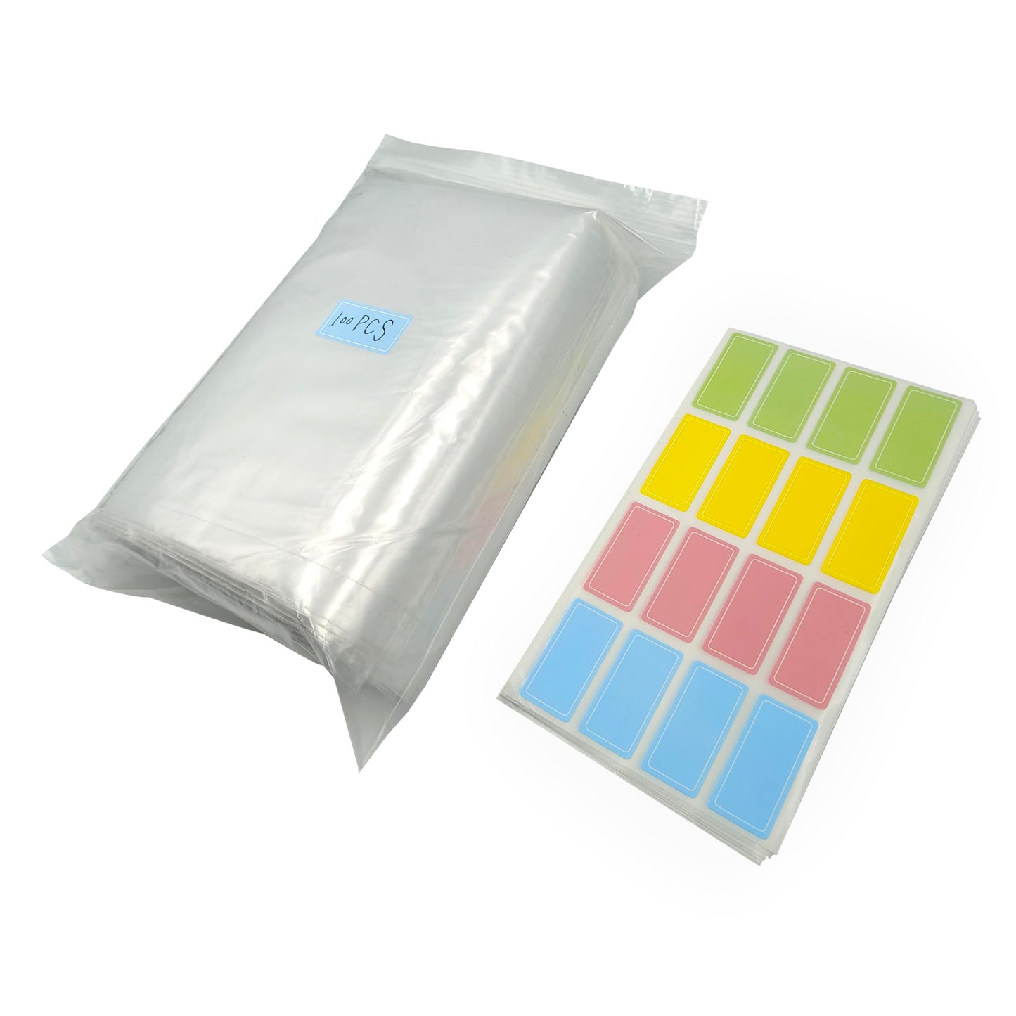 100pcs 5.5"X 8" Small Zip Lock Bags,Mini Ziplock Bags With 160pcs Colored Removable Labels Easy Peel Off Color-Coding Sticker Labels To Write On Waterproof Labels