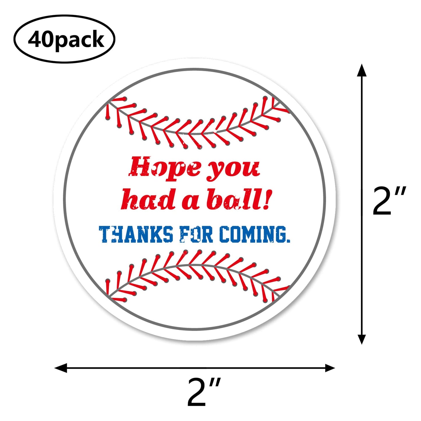 Baseball Thank You Stickers, 40 2 Inch Baseball Themed Baby Shower Or Birthday Party Sticker Labels