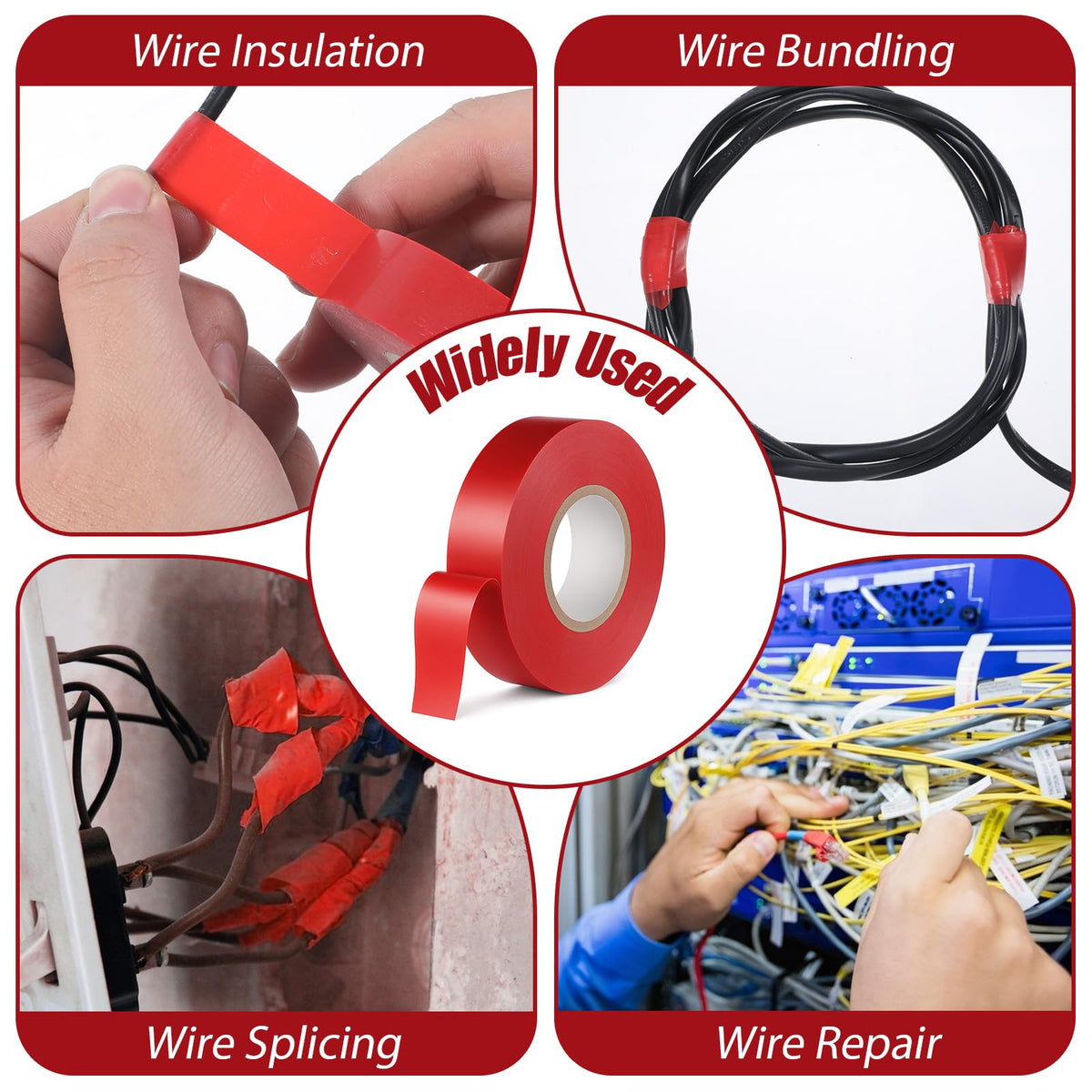 Electrical Tape 3/4 In 66 Ft Waterproof Red Electric Tape Insulating Tapes Professional General Use PVC Electric Tapes Strong Adhesive Red Temperature Abrasion Resistant for Repairs Power Automotive