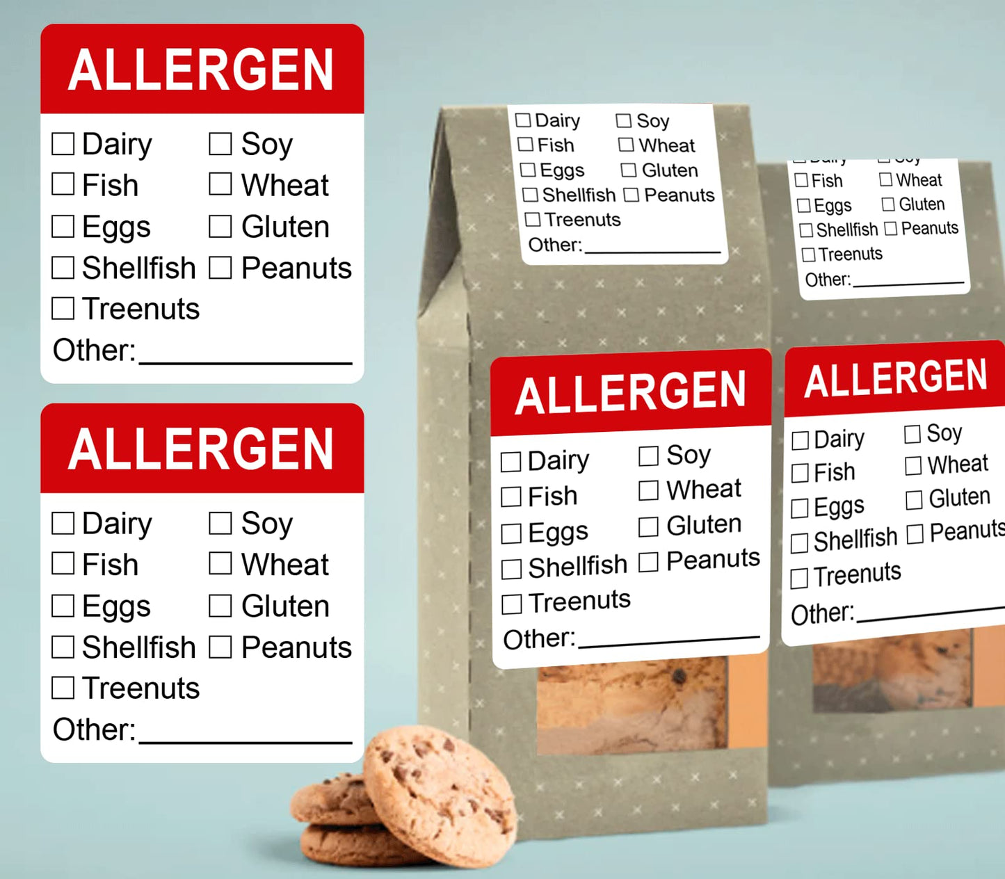 Allergen Warning Stickers Labels 1.8 X 2 Inch Fluorescent Red Allergy Warning Sticker Food Rotation Labels Adhesive Allergies Stickers for Grocery Stores, Food Packaging 500 Pcs