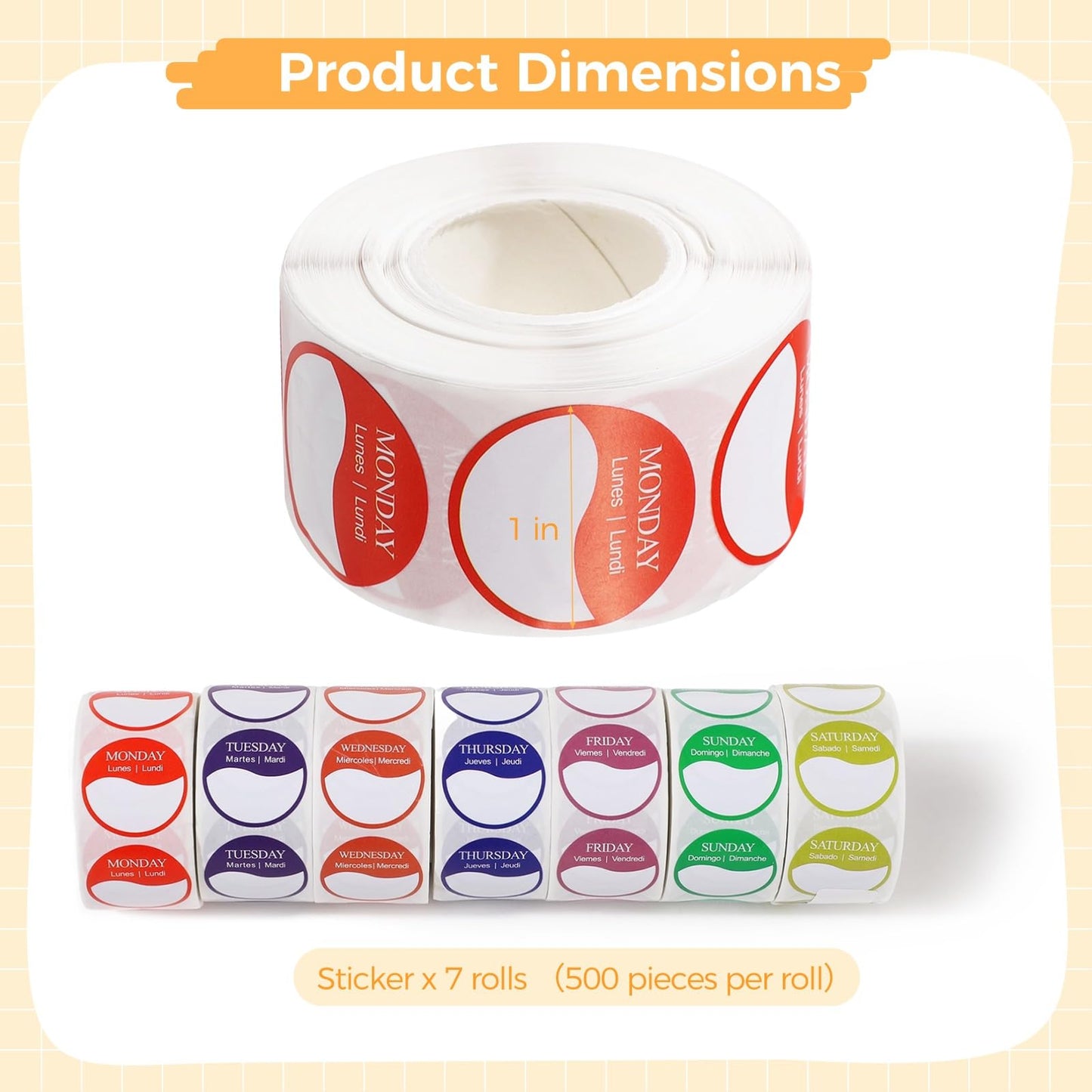 3500 PCS Week Label with Days of Week, Removable Label Dispensers Suit for 1 Inch Writable Stickers, Appealing Day Label Stickers for Storage Organizers Food Containers
