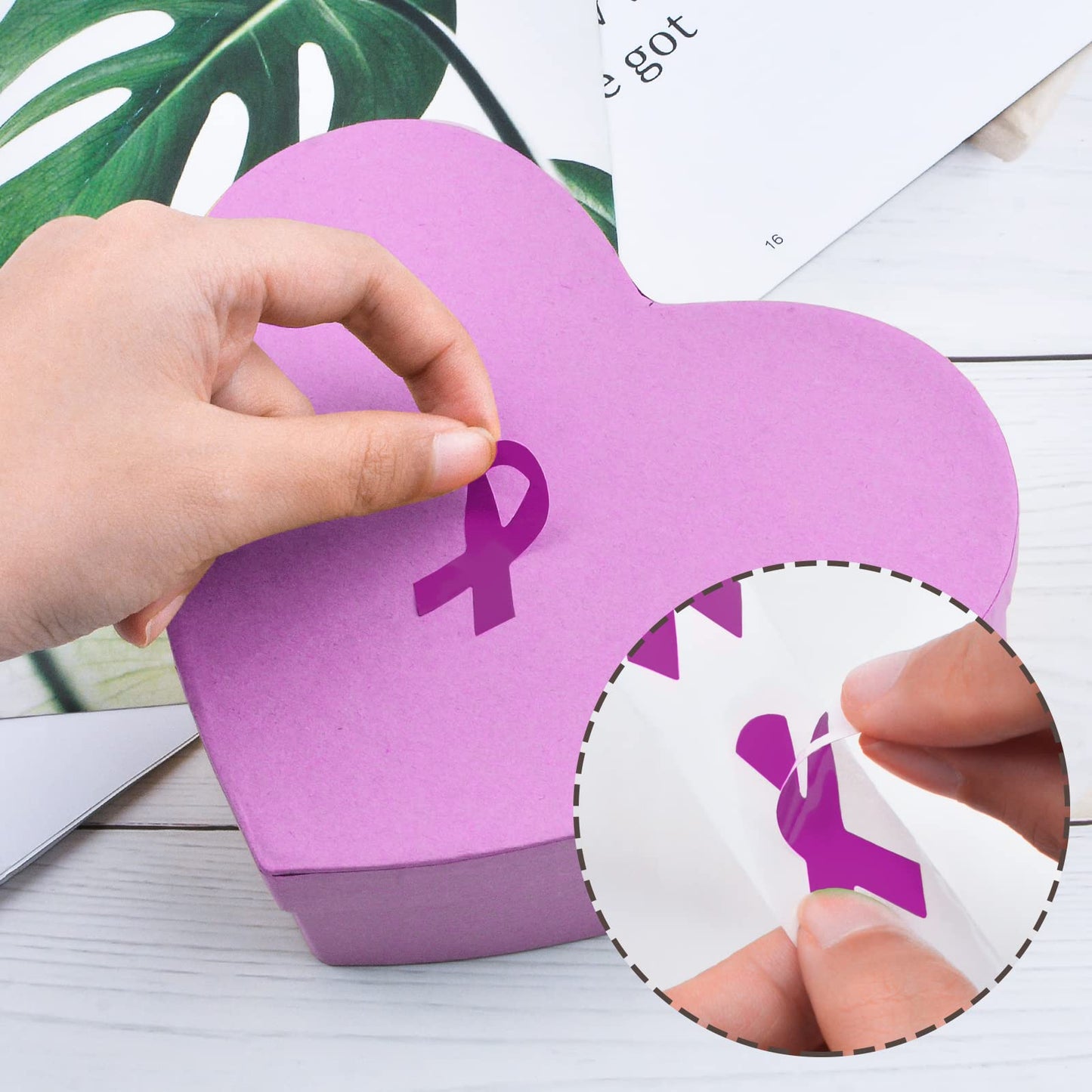 WANDIC Purple Ribbon Sticker, 500 Pcs Awareness Stickers Labels Roll Cancer Awareness Ribbon Package Sealing for Event Gift Letter Bags Maroon Purple
