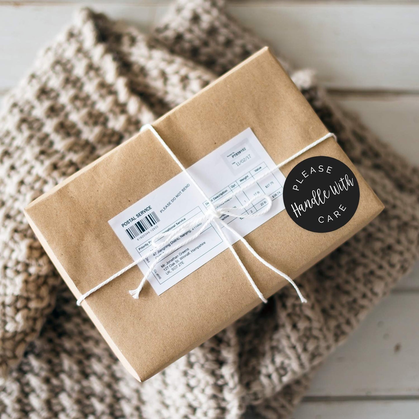 Please Handle with Care Label / 500 Small Business Shipping Stickers / 2" Order Package Envelope Seals/Made in The USA Black, White