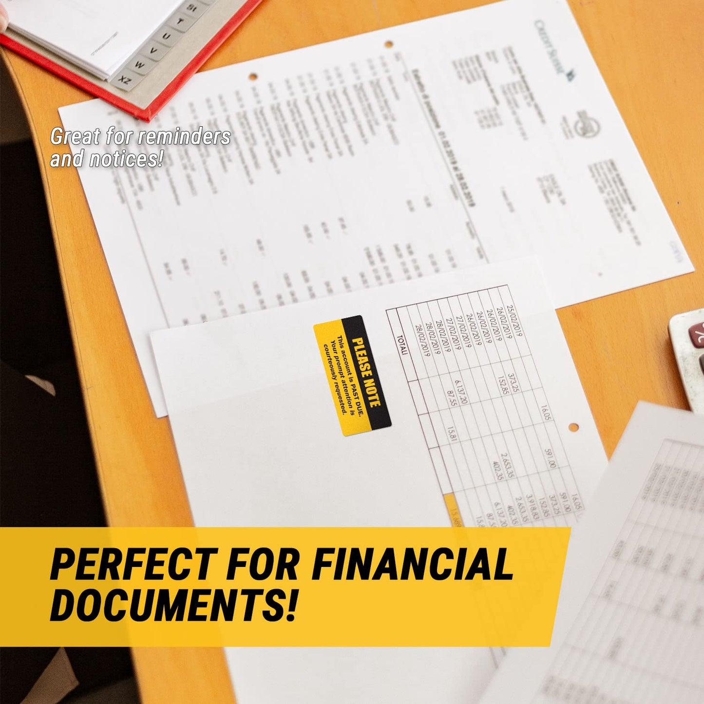 Account Past Due Stickers - 2 x 1 Inch Bright Yellow & Black Billing and Collection Reminder Stickers Overdue Sticker for Billing Statements AR Accounting Invoicing Billing Sticker - 300 Labels/Roll Account Past Due