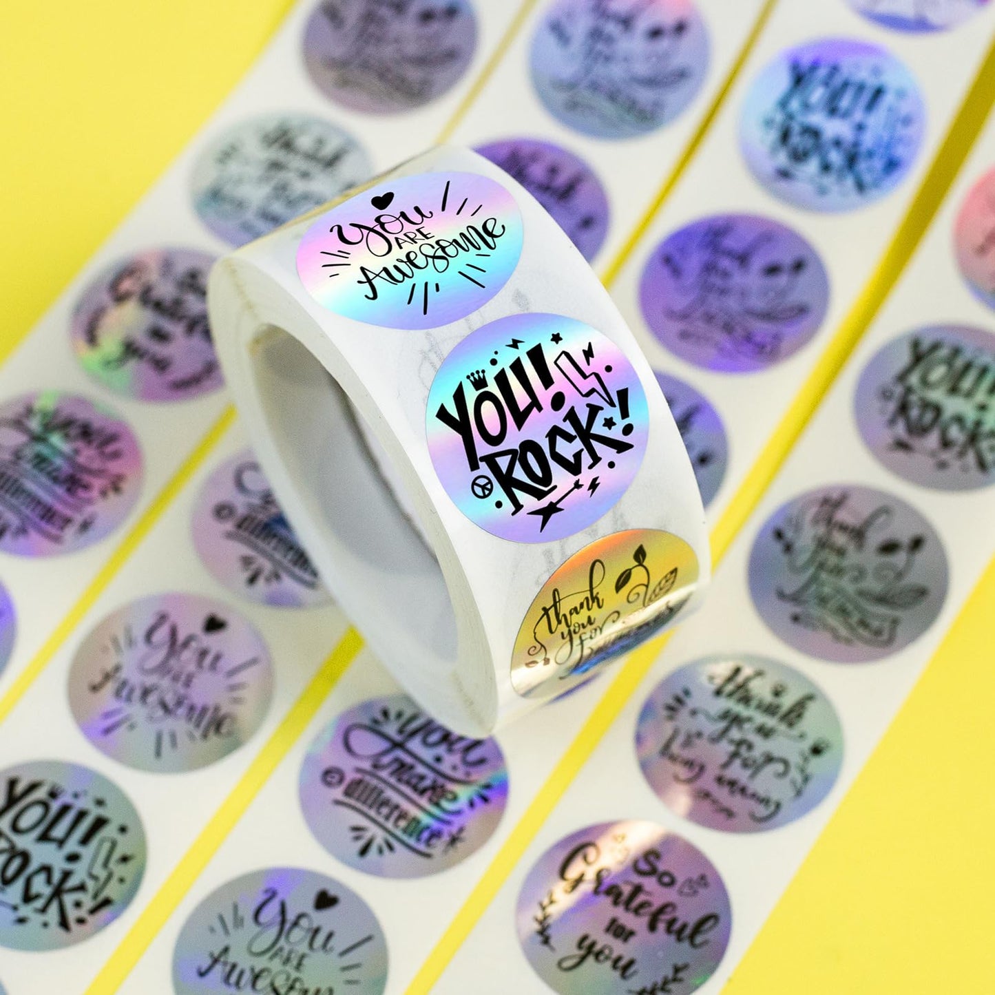 1000 Pcs Reward & Incentive Stickers - Motivational Stickers for All Ages, Self-Adhesive, Classroom Gifts Holographic Thank You