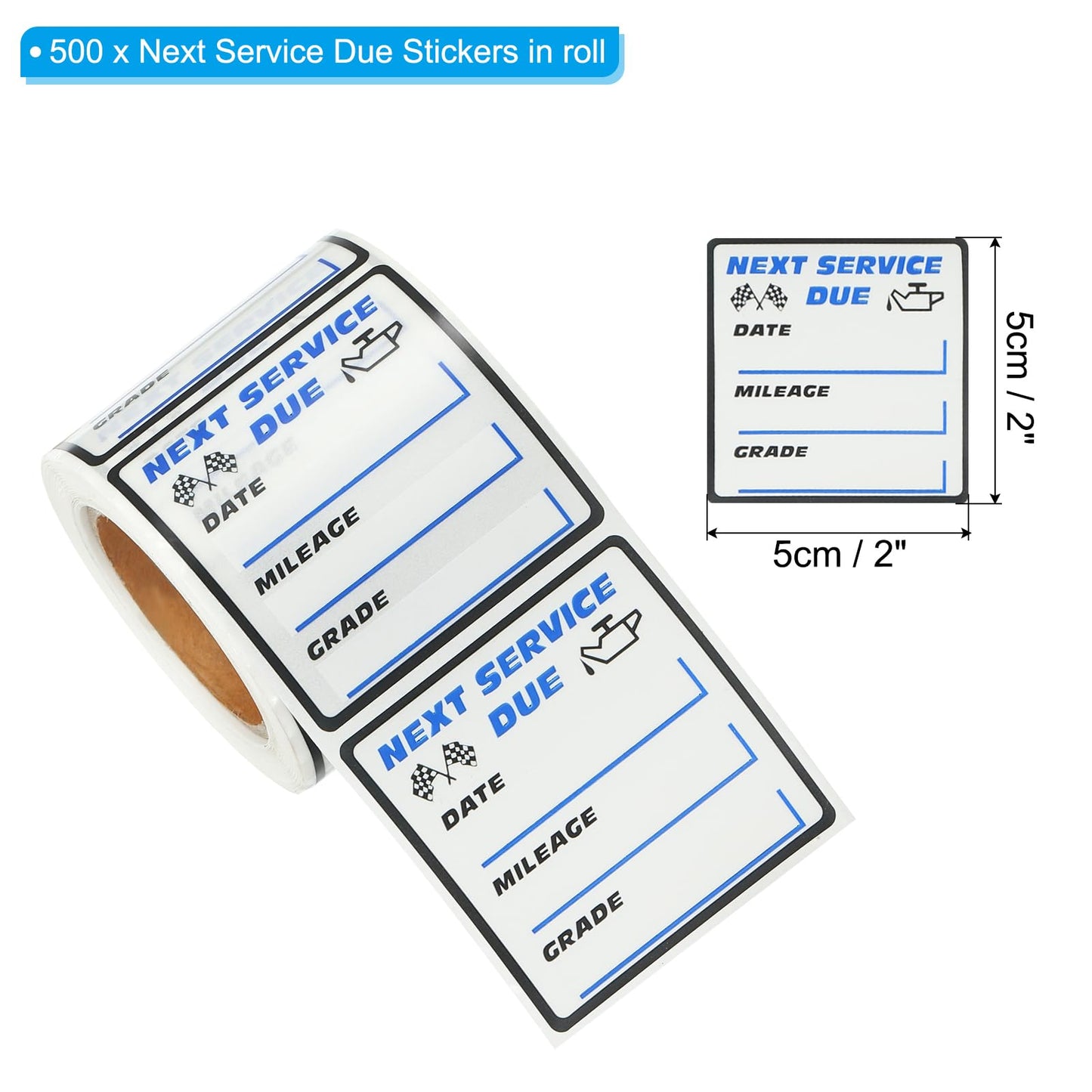 PATIKIL Next Service Due Stickers 2x2 Inch, 500 Pack in 2 Roll Service Reminder Sticker Labels Oil Change Stickers for Car Truck Auto Repair