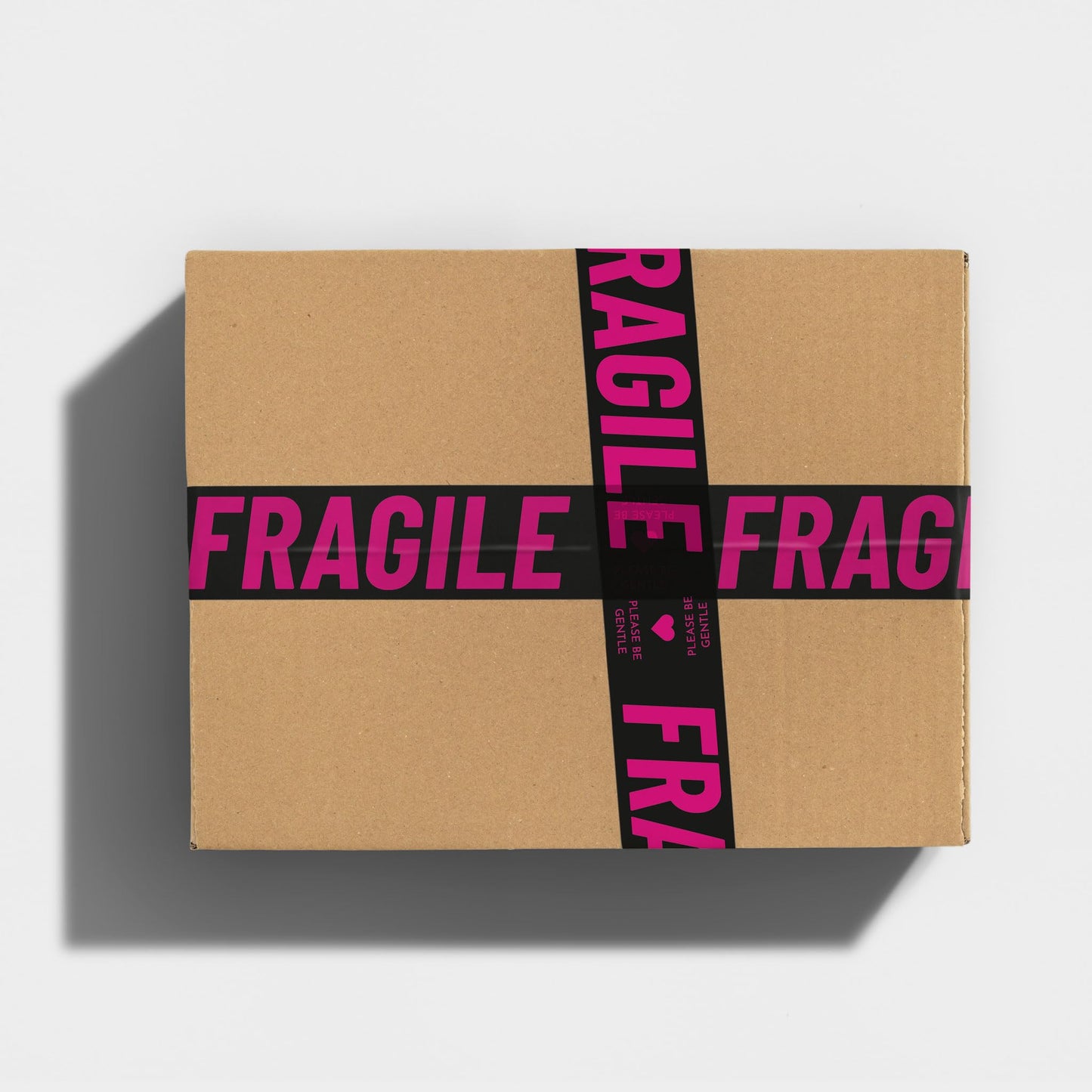 Fragile Packing Tape, Please Be Gentle, Pink Black Cute Designer Packaging and Shipping Tape for Small Business - Printed Tape for Moving, 1.88" x 110 Yards (330 feet) Fragile Please Be Gentle - Black/Pink