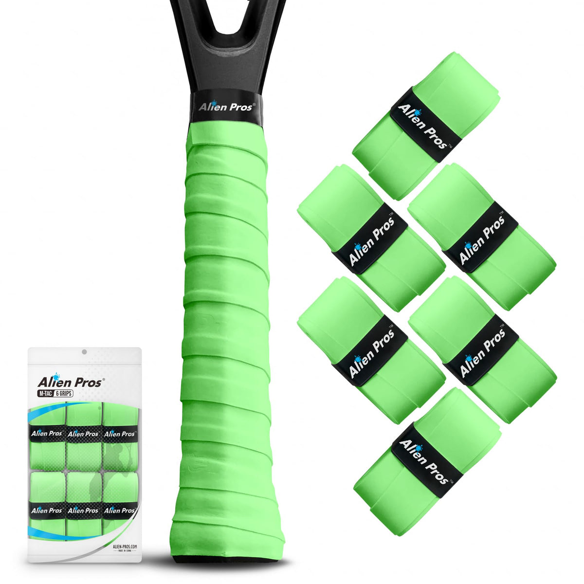 ALIEN PROS 12 Grips Gray & Neon Green New Model M-Tac Tennis Racket Grip Tape - Wrap Your Racquet for High Performance
