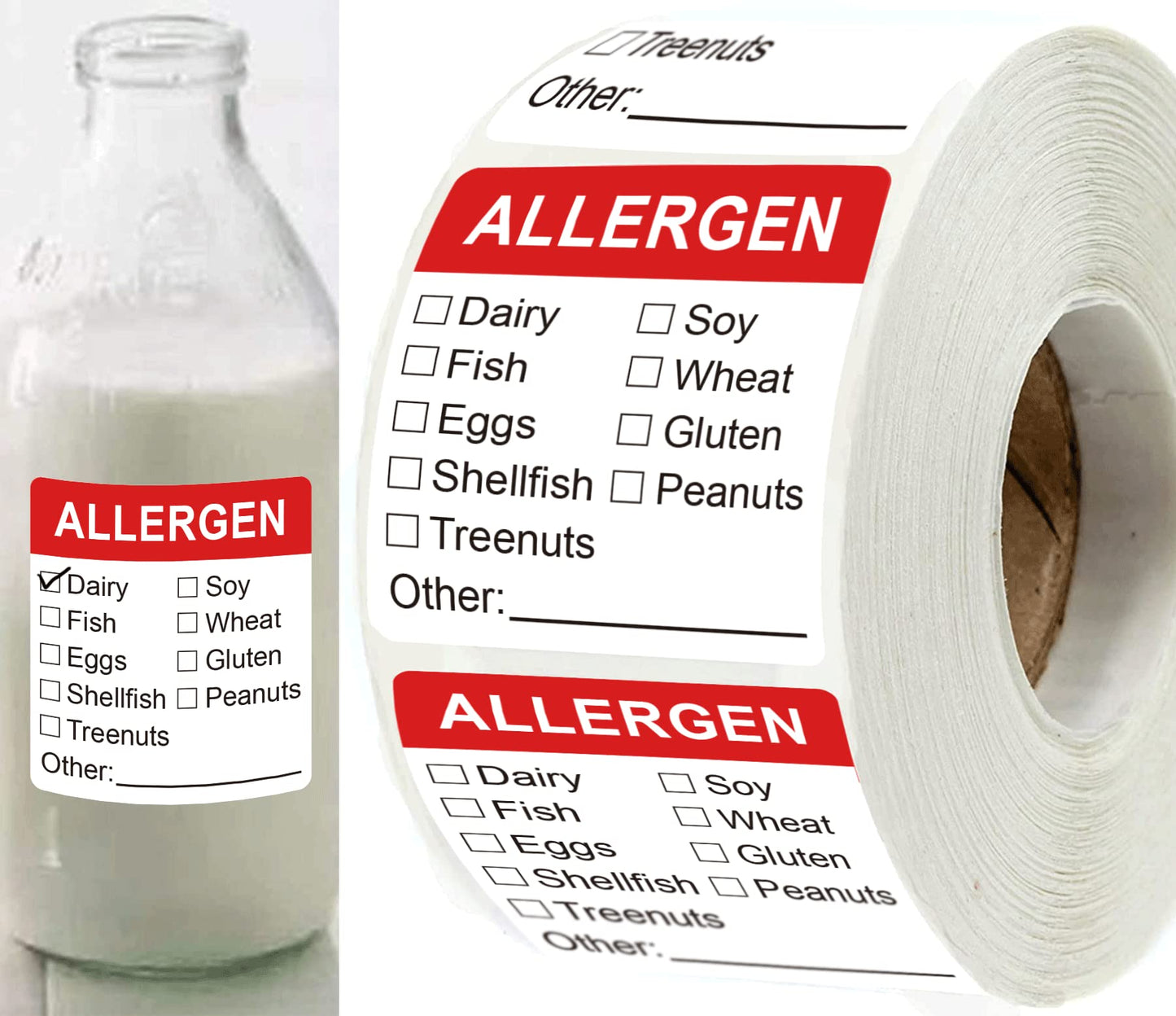 Allergen Warning Stickers Labels 1.8 X 2 Inch Fluorescent Red Allergy Warning Sticker Food Rotation Labels Adhesive Allergies Stickers for Grocery Stores, Food Packaging 500 Pcs