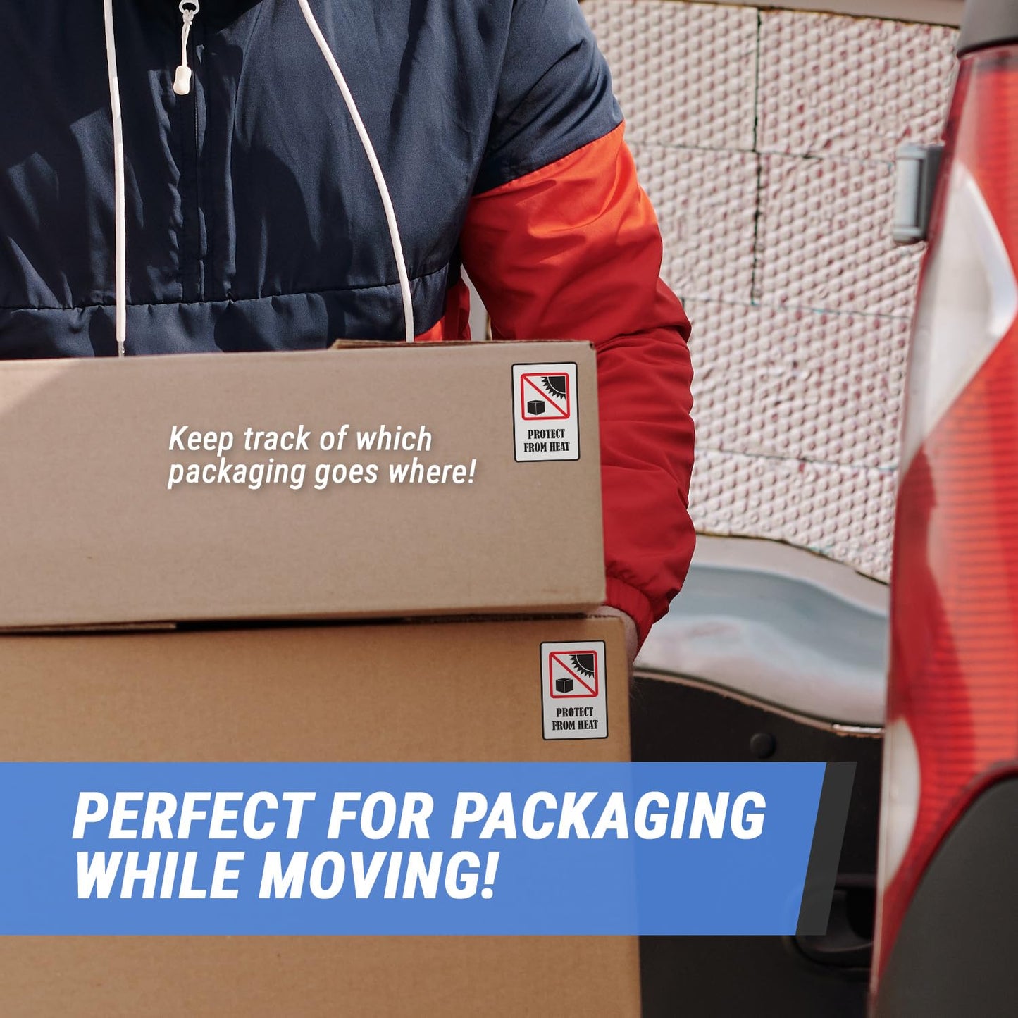 Protect from Heat Labels (3 x 2 inch, White - 300 Labels) Protect from Heat Perishable Warning Stickers for Safe International Shipping, Moving, Handling Instructions or Freight Forwarding 1 Roll