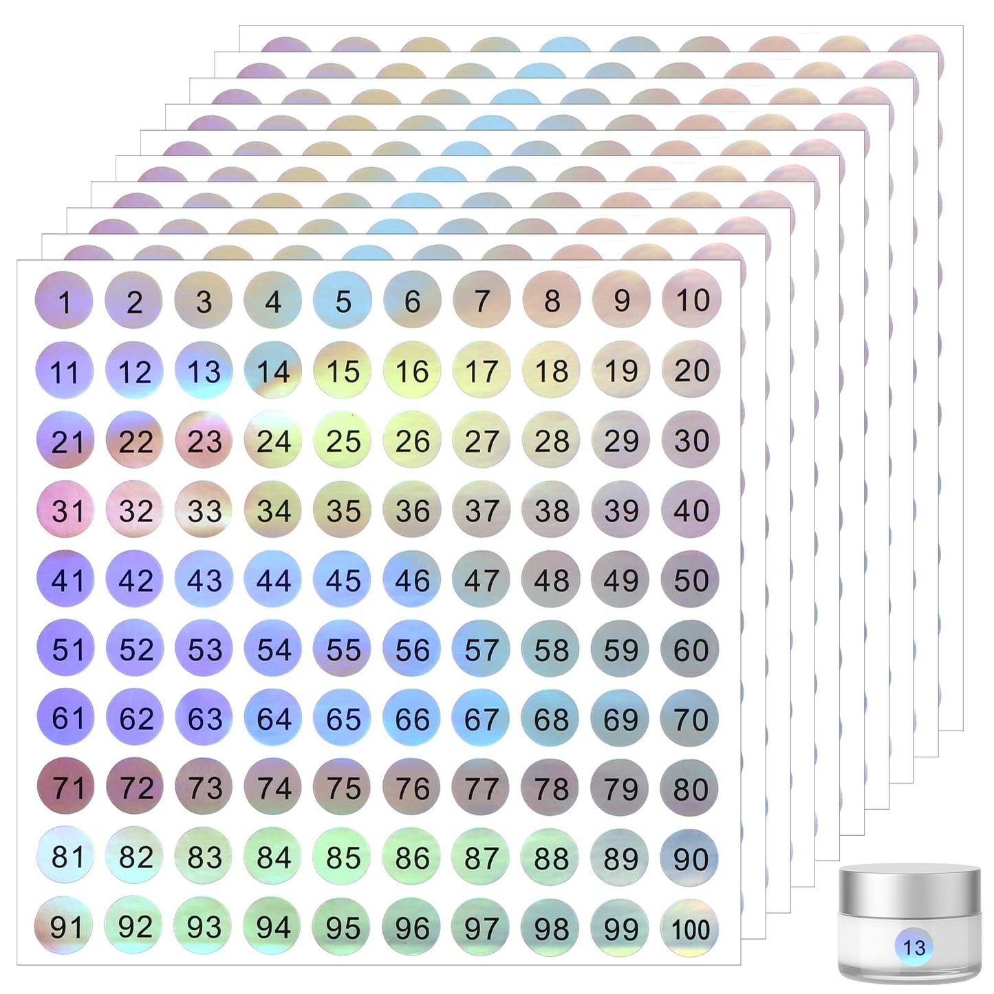 10 Sheets Consecutive Number Stickers 1-100 - Small Round Numbers Self-Adhesive Labels for Office, Home, Kitchen, Classroom, Locker