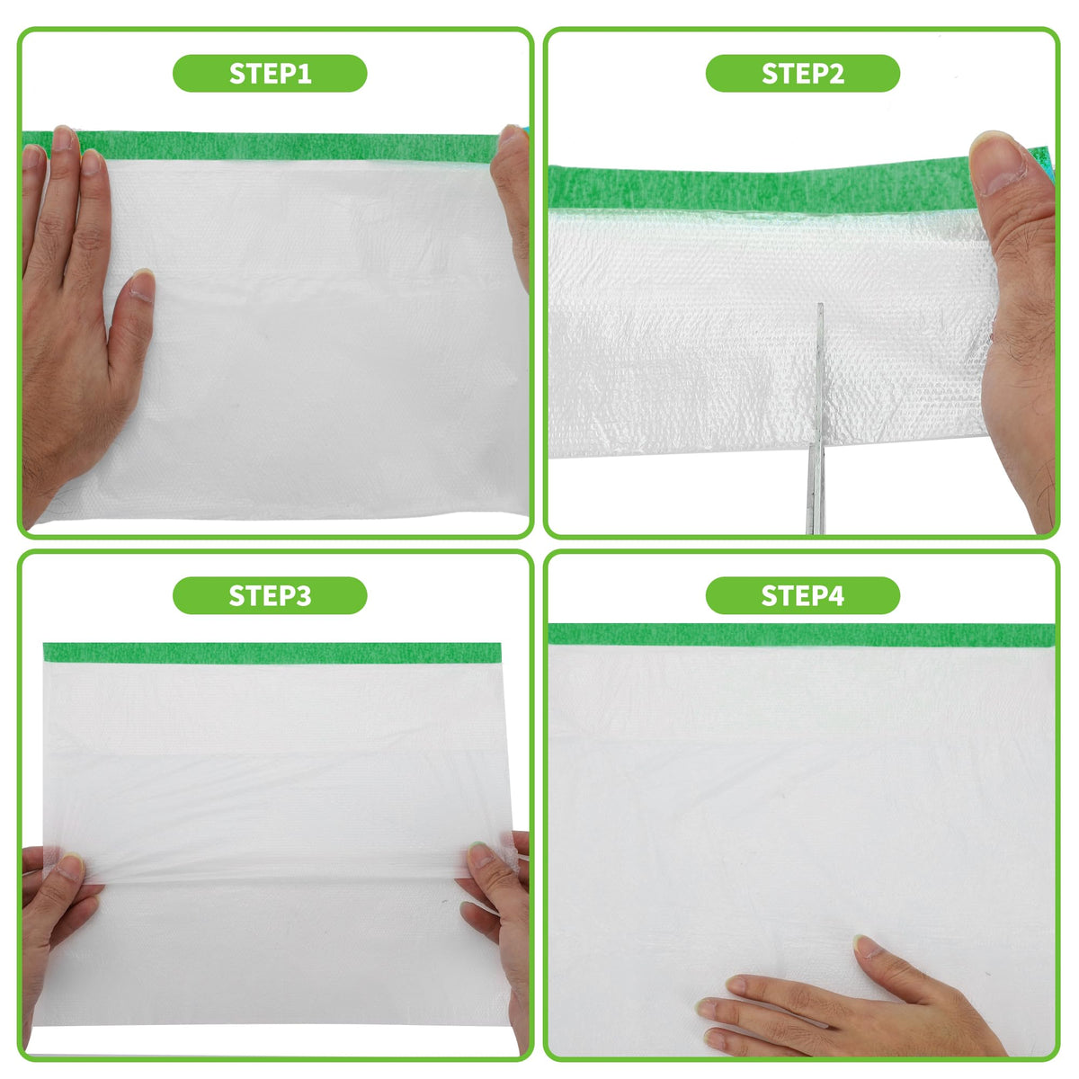 Pre-Taped Masking Film Plastic Cover PE Film Natural Fiber Material 1 Pc 1200x240cm / 39.37ftx94.49" White Dark Green 39.37FT x 94.49"
