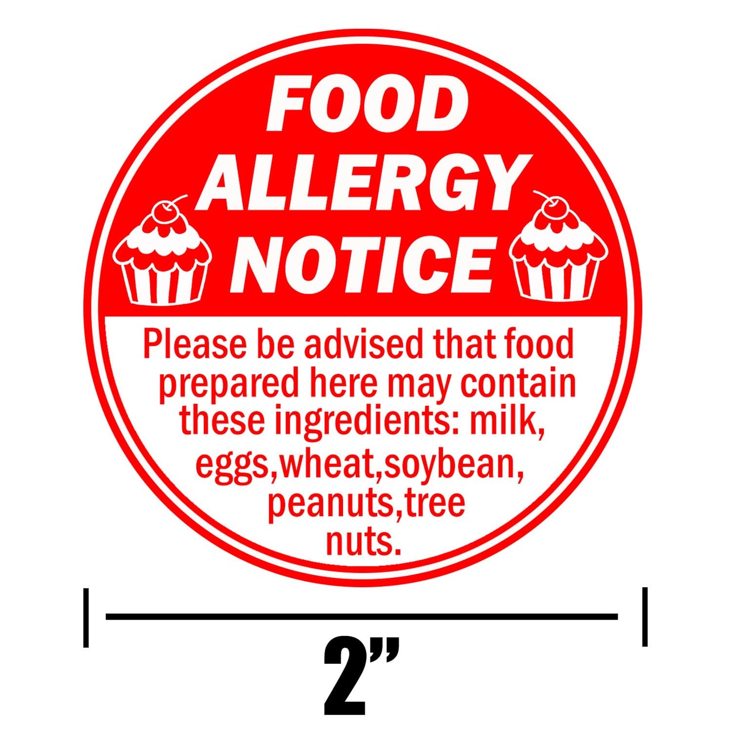 Allergy Sticker for Cake Food Allergy Stickers 2 Inch Allergen Warning Labels for Bakery, Party,Restaurants 500 pcs
