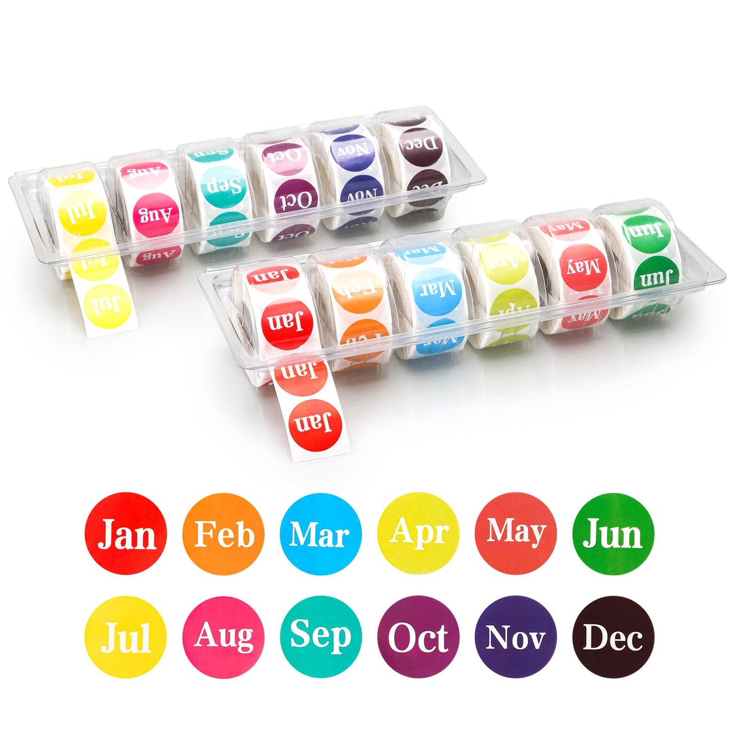 2 Pcs Monthly Label Holder Organizer with 6000 Pcs Round Month Labels Months of The Year Labels Expiration Date Stickers Food Labels Stickers Removable Labels Color Coding Label Stickers