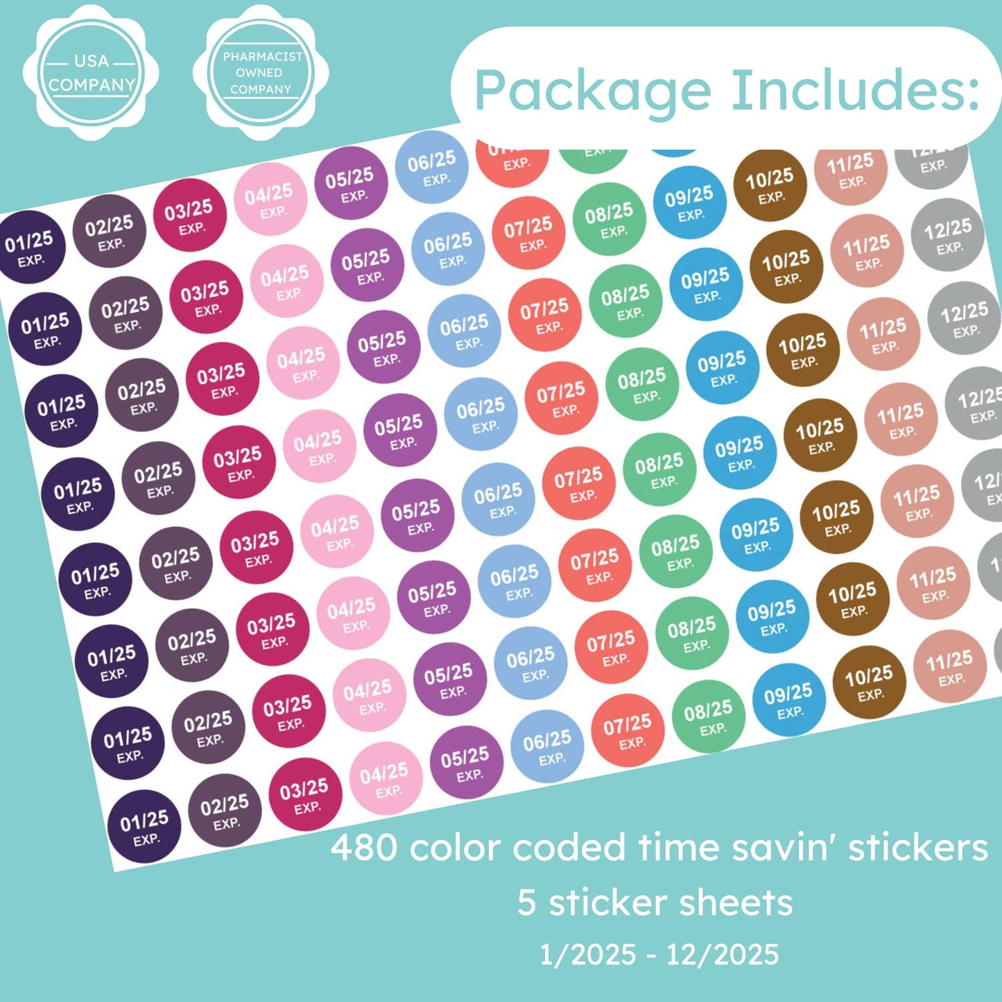 The Organized Pharmacy Expiration Dates Stickers System - See. Pull. Done. 3 Year Supply - 480 Color Coded Pharmacy Inventory, Chemistry & Food Expiration Date Management Labels Stickers (2025) 2025