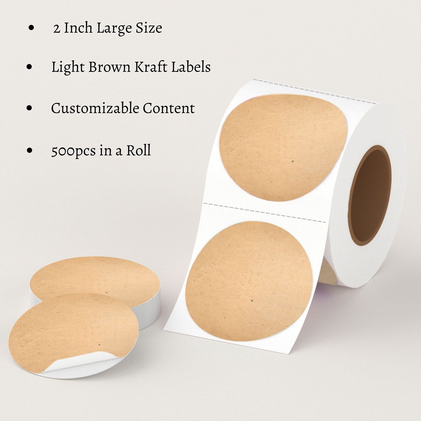 Mobiusea Creation Round Sticker Labels | 2 Inch | 500pcs Kraft Labels | Perforated Blank Stickers Labels for Mason Jars, Circle Stickers 2 Inch, Light Brown Labels