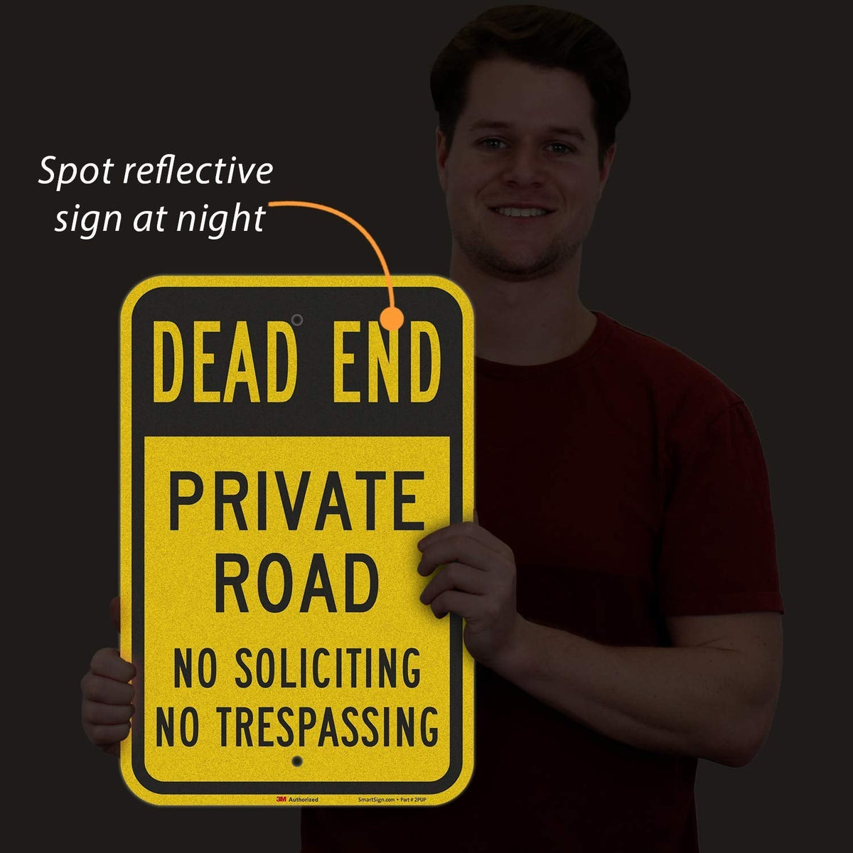 SmartSign - K-9160-EG-12x18 "Dead End - Private Road, No Soliciting, No Trespassing" Sign | 12" x 18" 3M Engineer Grade Reflective Aluminum