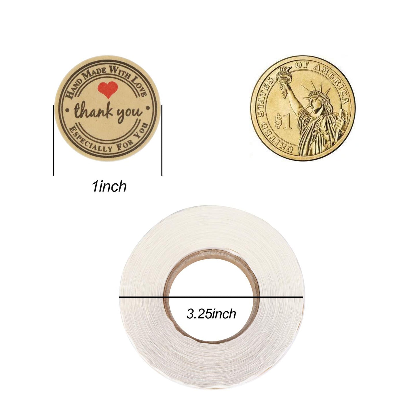500pcs YOGET 1.5 Inch Round Handmade with Love Sticker,Thank You Stickers Roll Kraft Paper Strong Adhesive Stickers Handemade