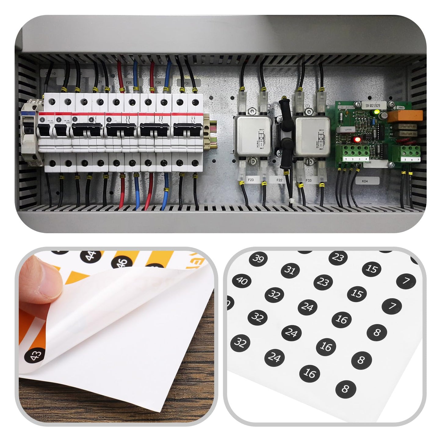 12Pcs Electrical Panel Stickers & 4 Round Number Stickers - Self-Adhesive Circuit Breaker Directory Signs & Fuse Box Labels